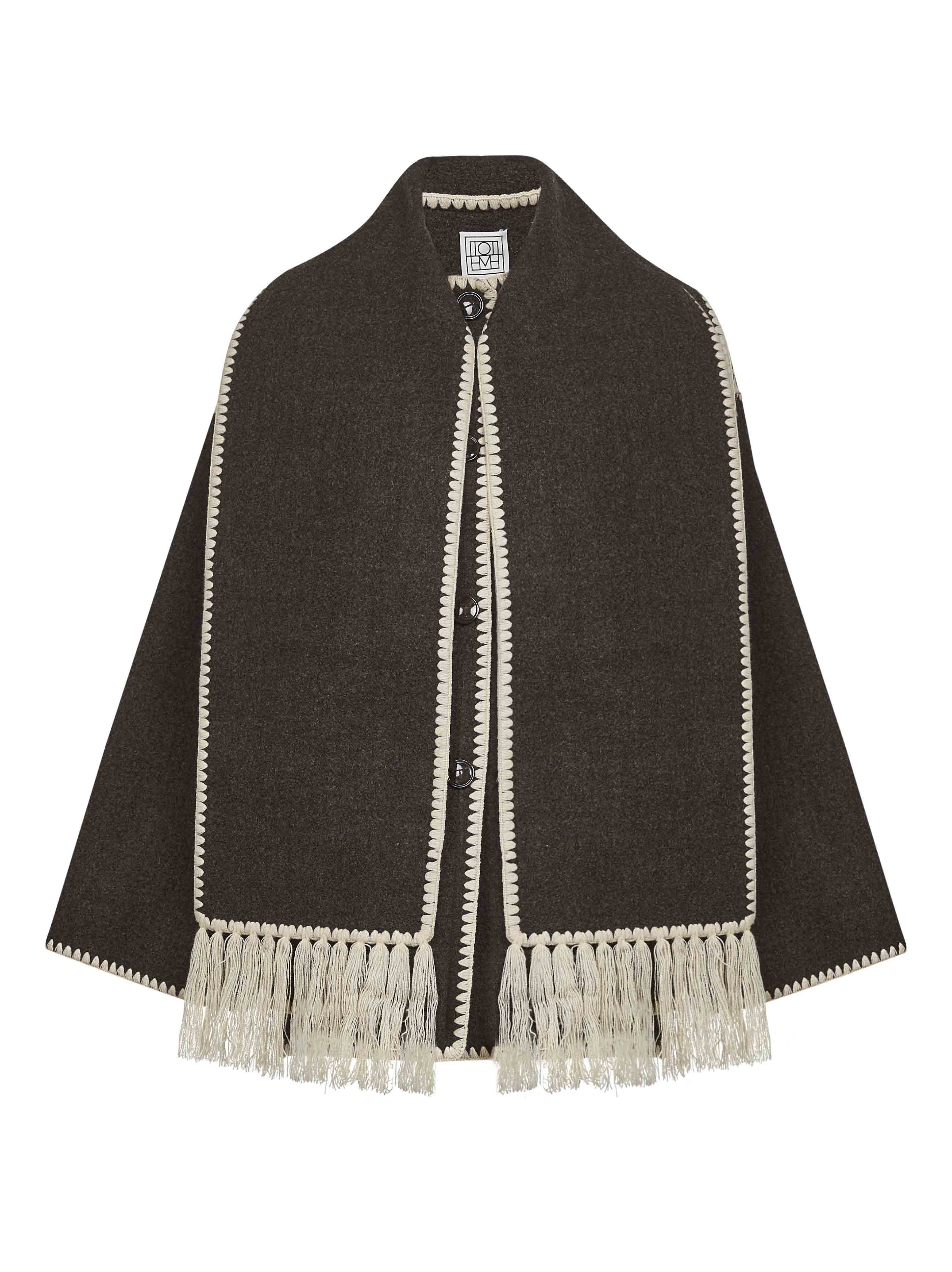 Toteme Women Brown Felt Embroidered Scarf Jacket - 1