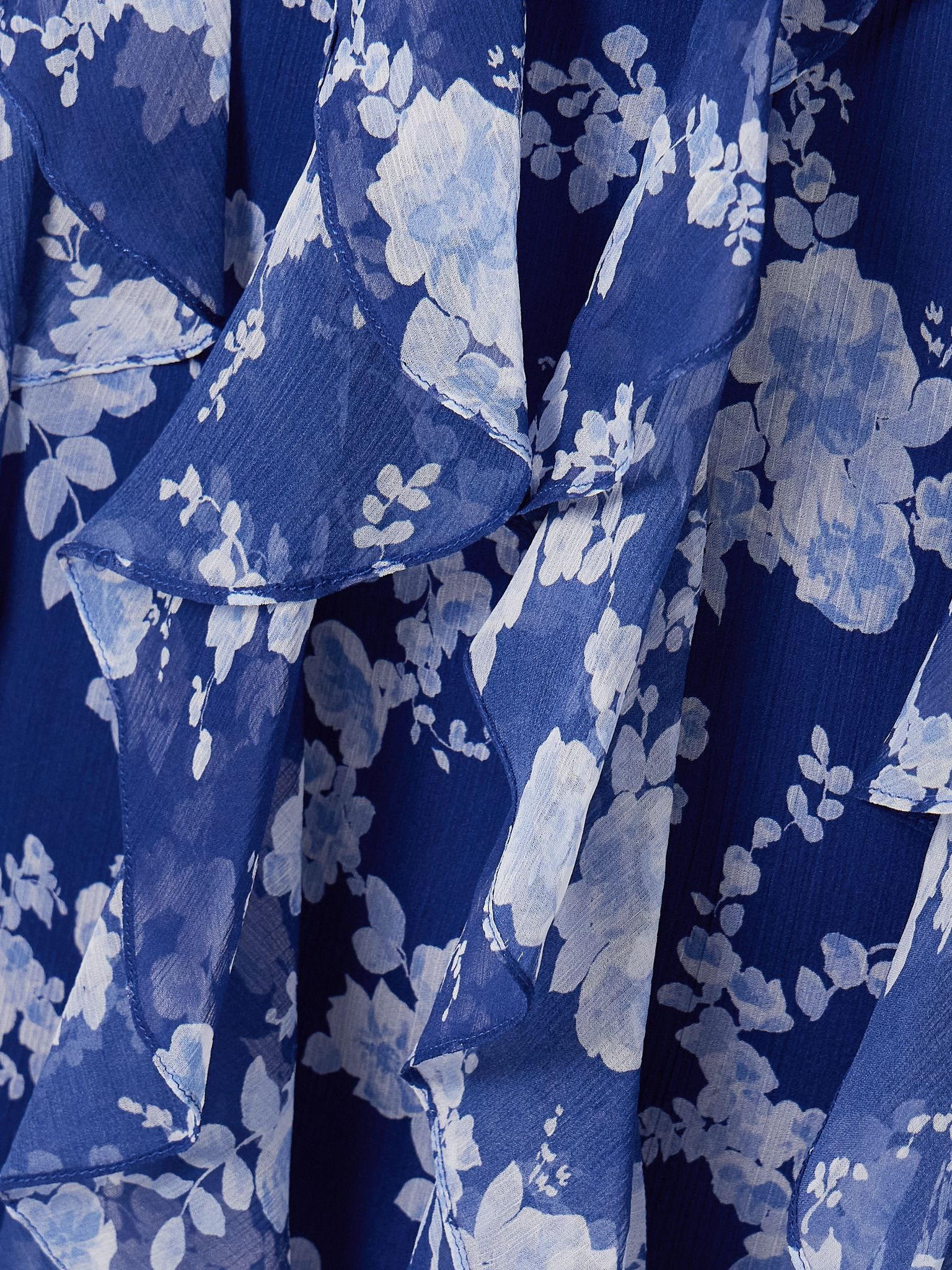 Cape-effect ruffled floral-print silk-crepon midi dress Bright blue - 4