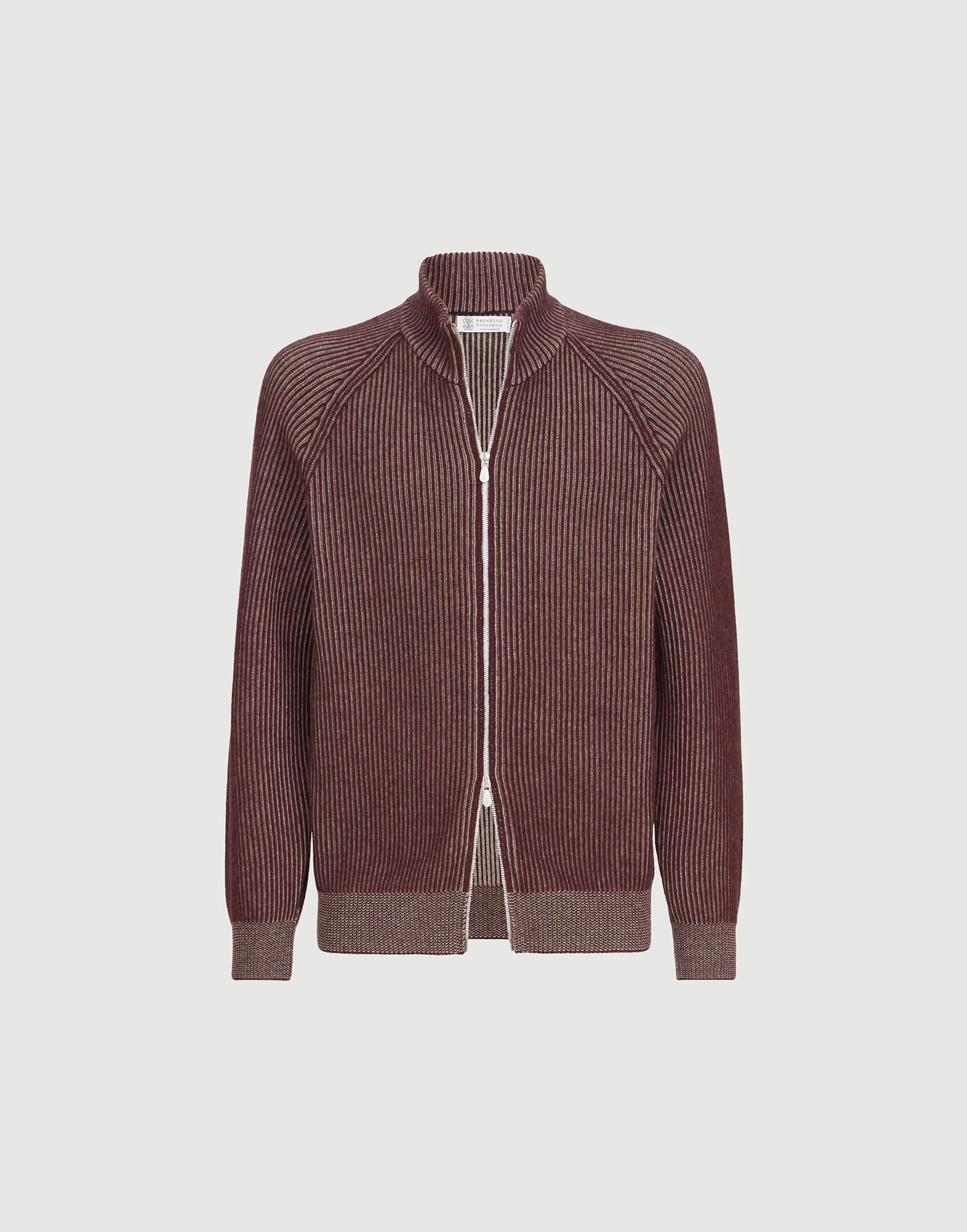 Cashmere vanisé English rib high-neck cardigan with zipper - 1