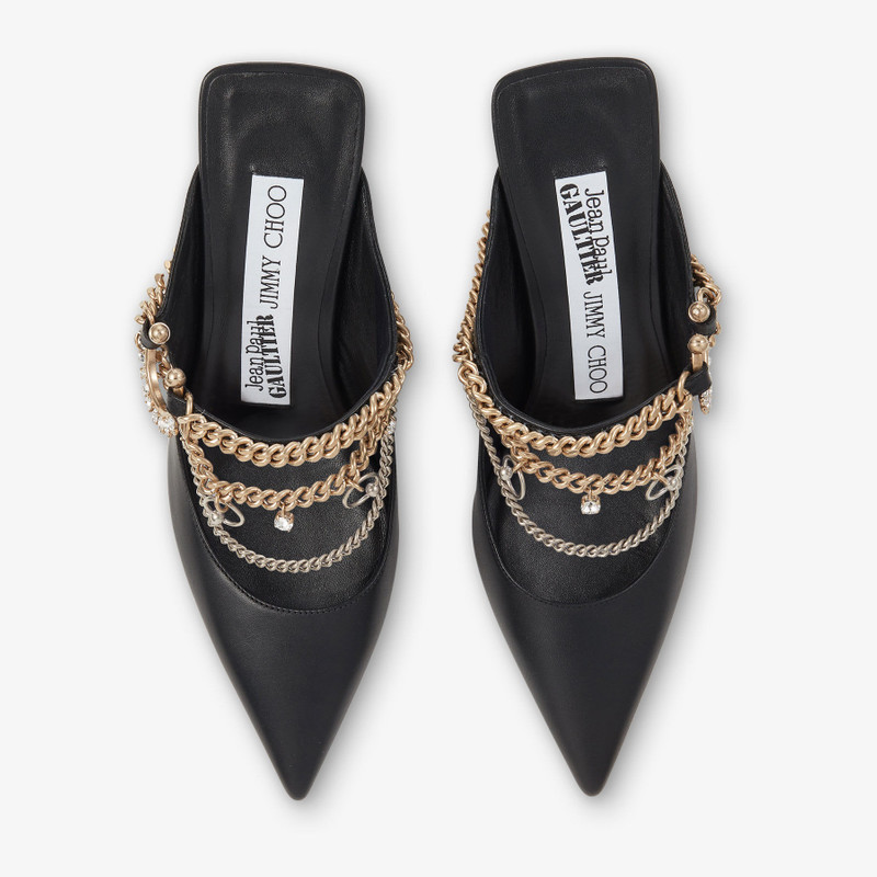 Jimmy Choo / Jean Paul Gaultier Bing 90 Black Calf Leather Mules with Jewellery 5