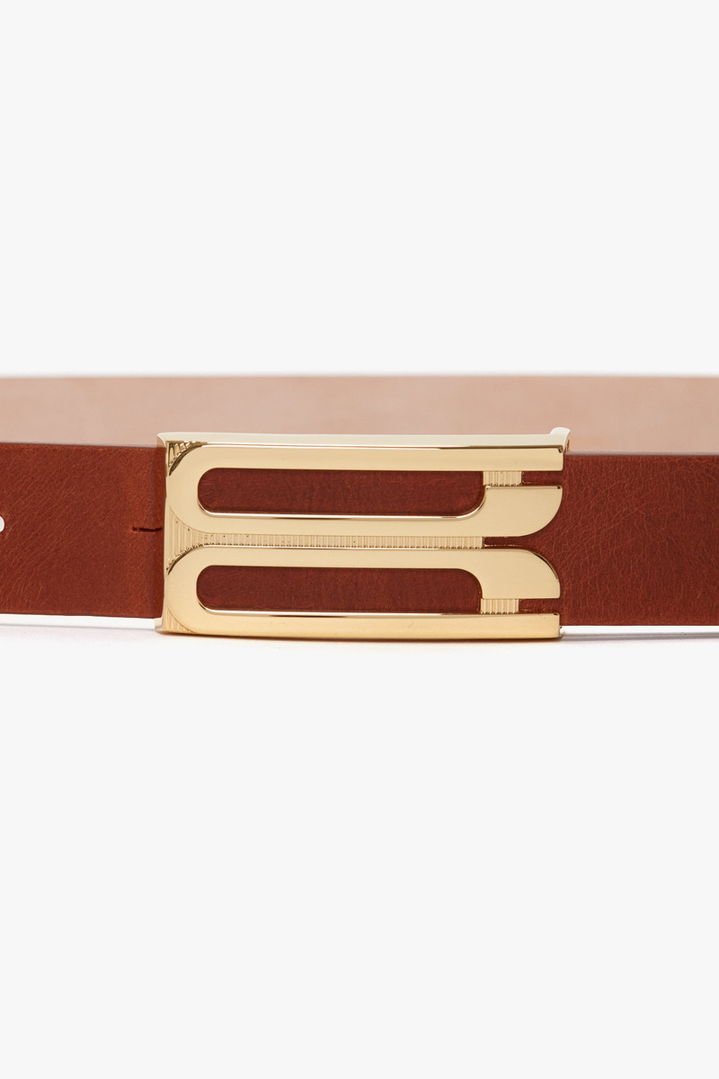 Exclusive Frame Buckle Belt In Tan Leather 4