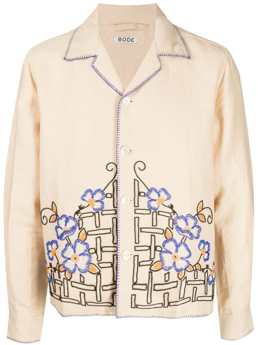 embroidered-design linen shirt - 1