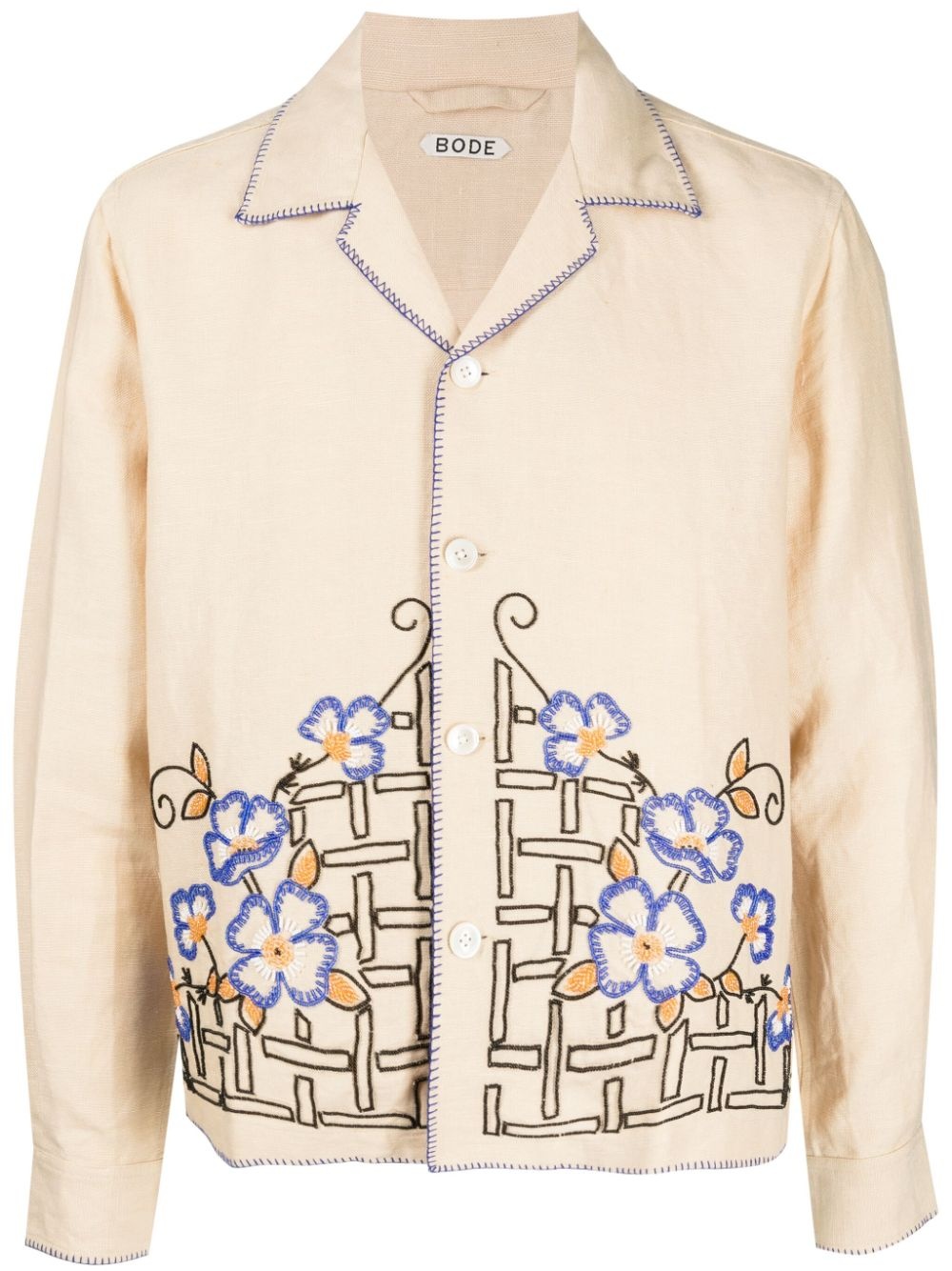 embroidered-design linen shirt