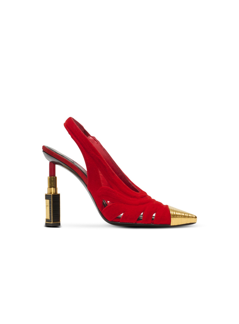 Lipstick pumps in suede leather and brass 1