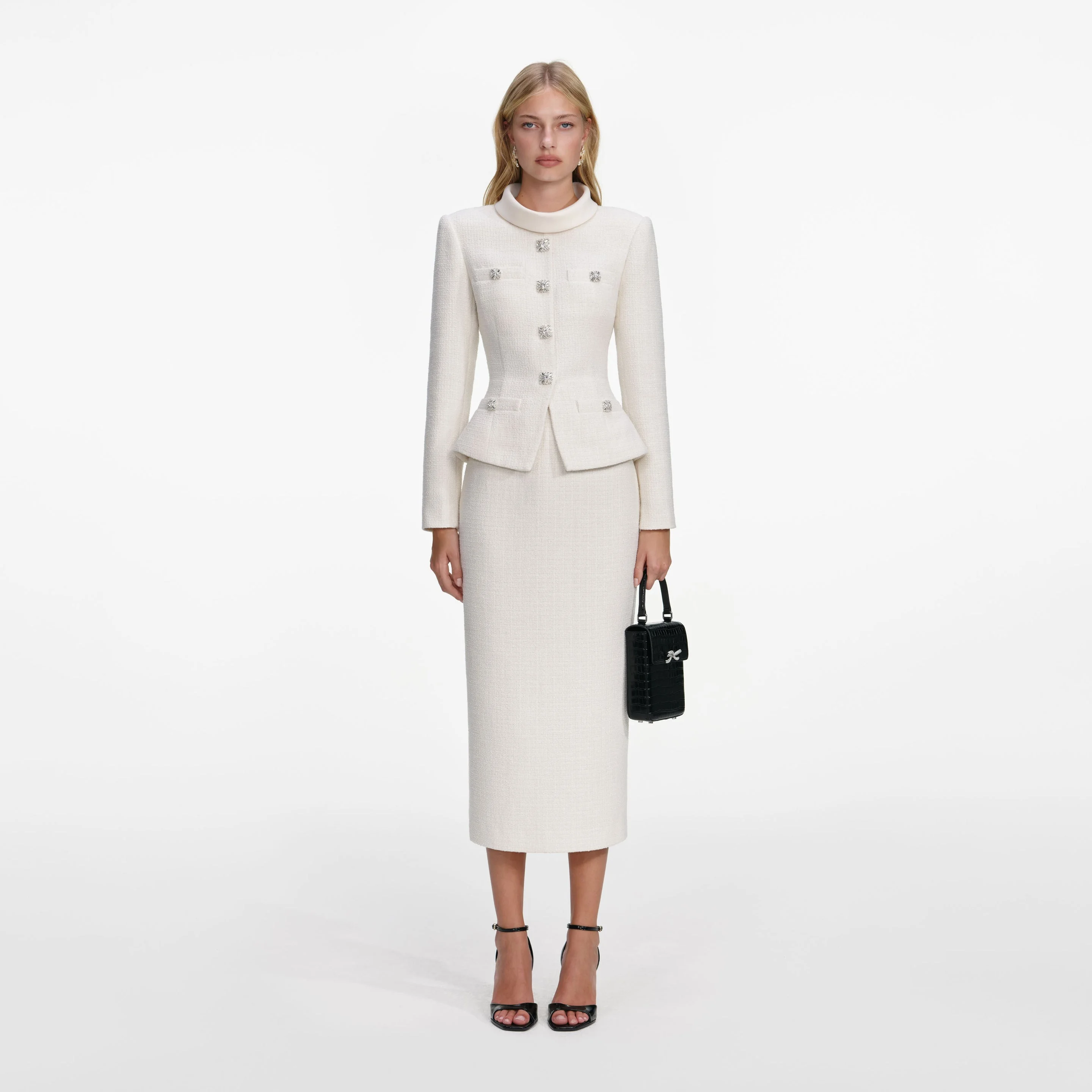 Cream Boucle Tailored Midi Dress - 1