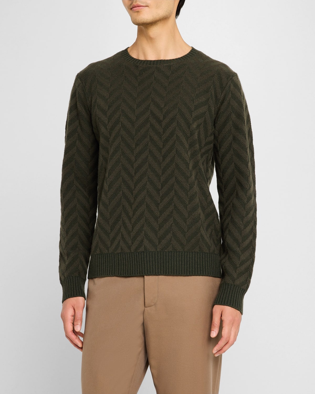 Men's Wool Jacquard Chevron Crewneck Sweater - 4