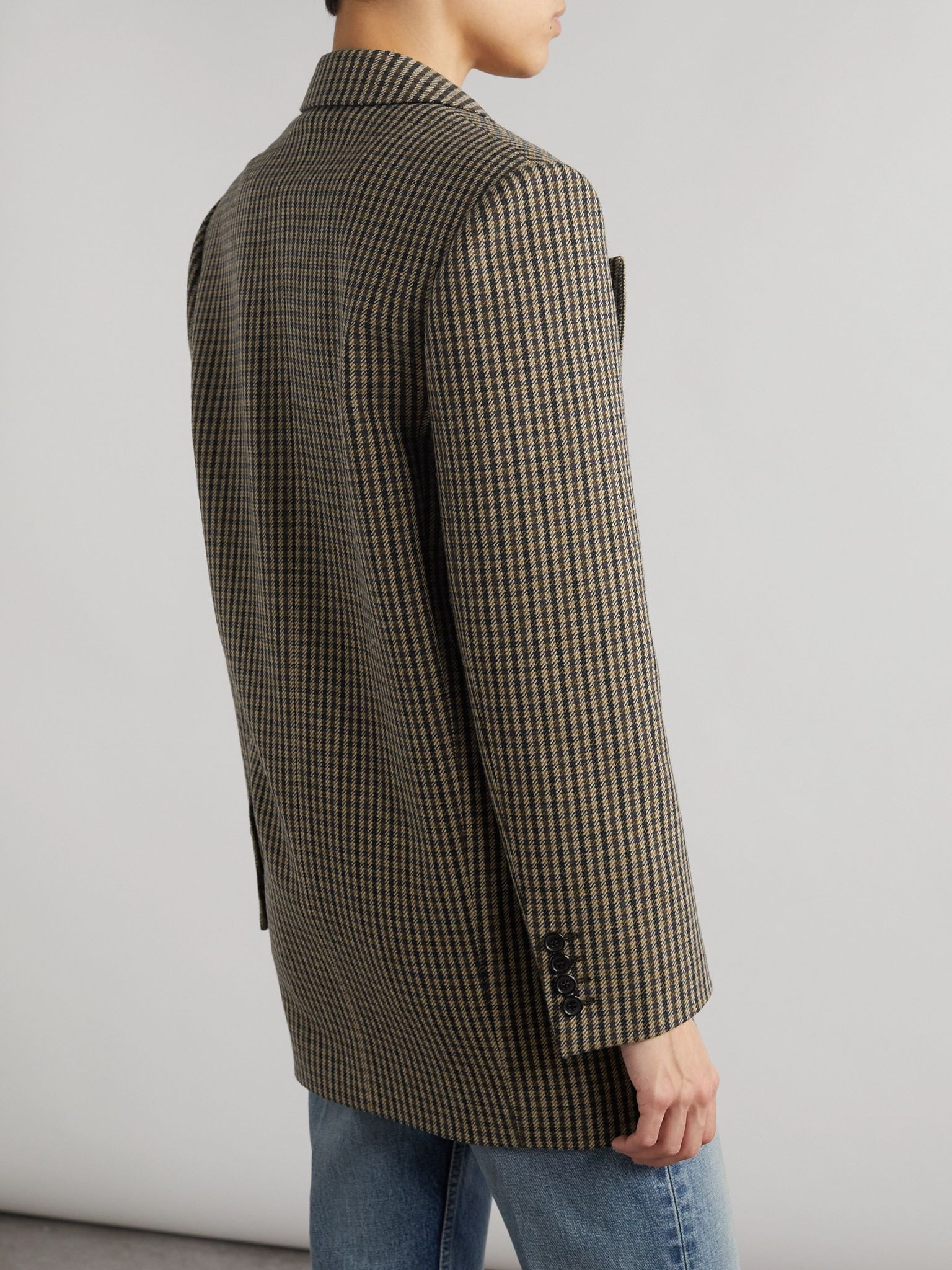 Double-breasted checked wool-blend blazer Beige - 4