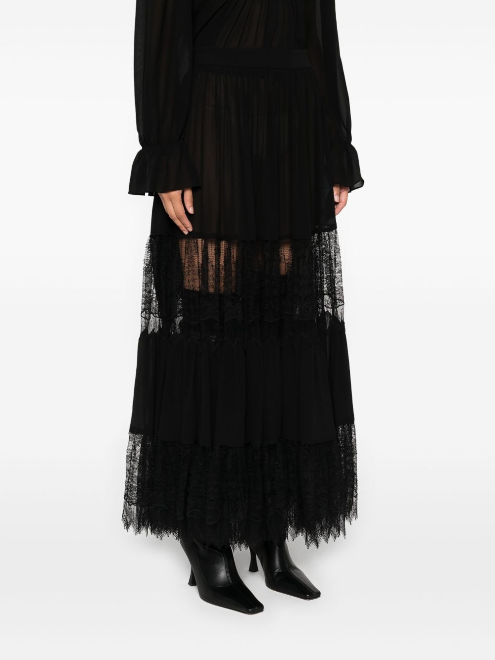 tiered lace-trimmed maxi skirt - 3
