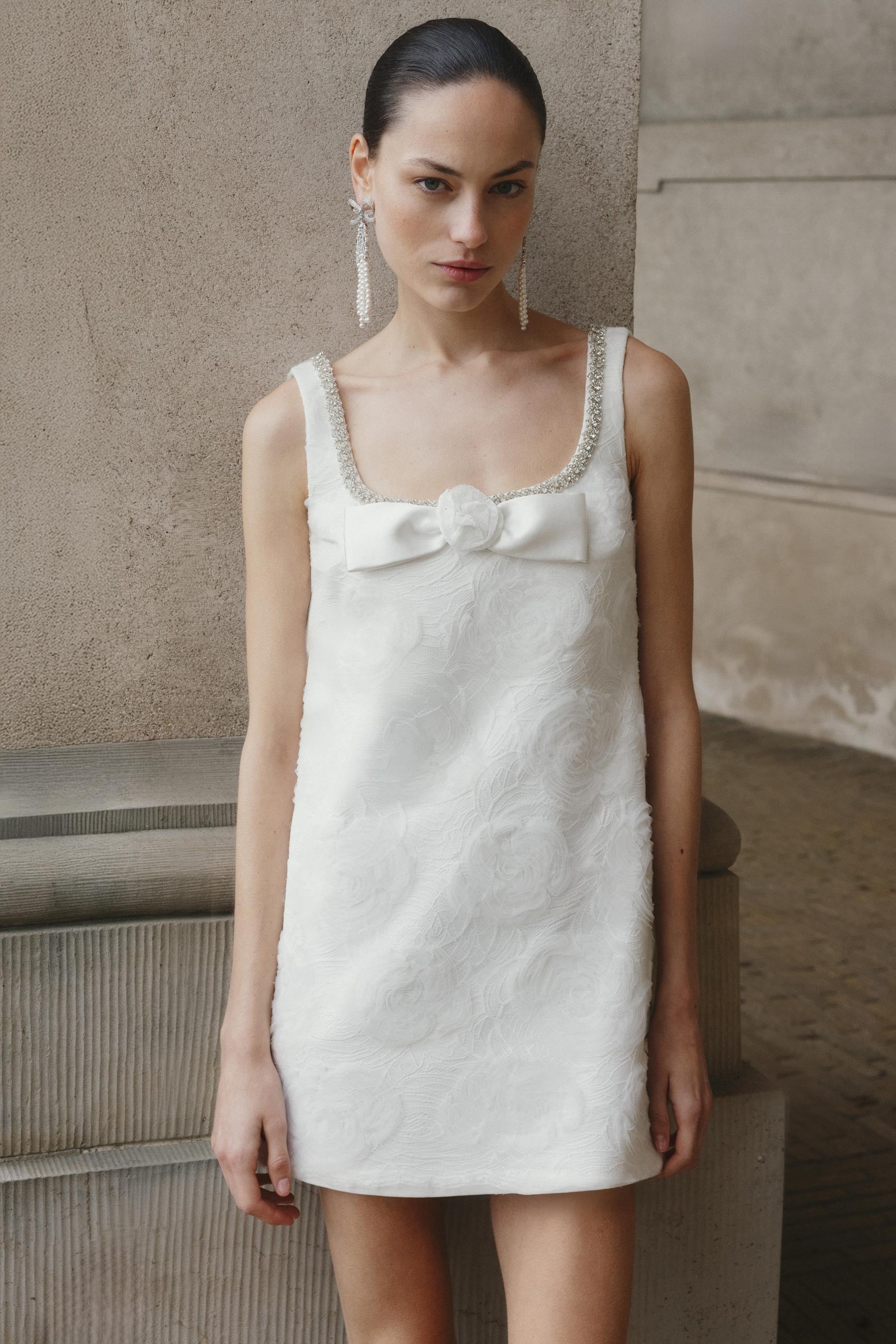 White Tulle Lace Mini Dress - 6
