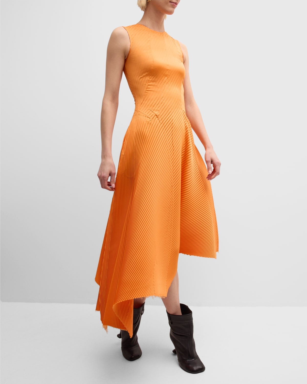 Pleated Sleeveless Asymmetric Midi Dress - 6