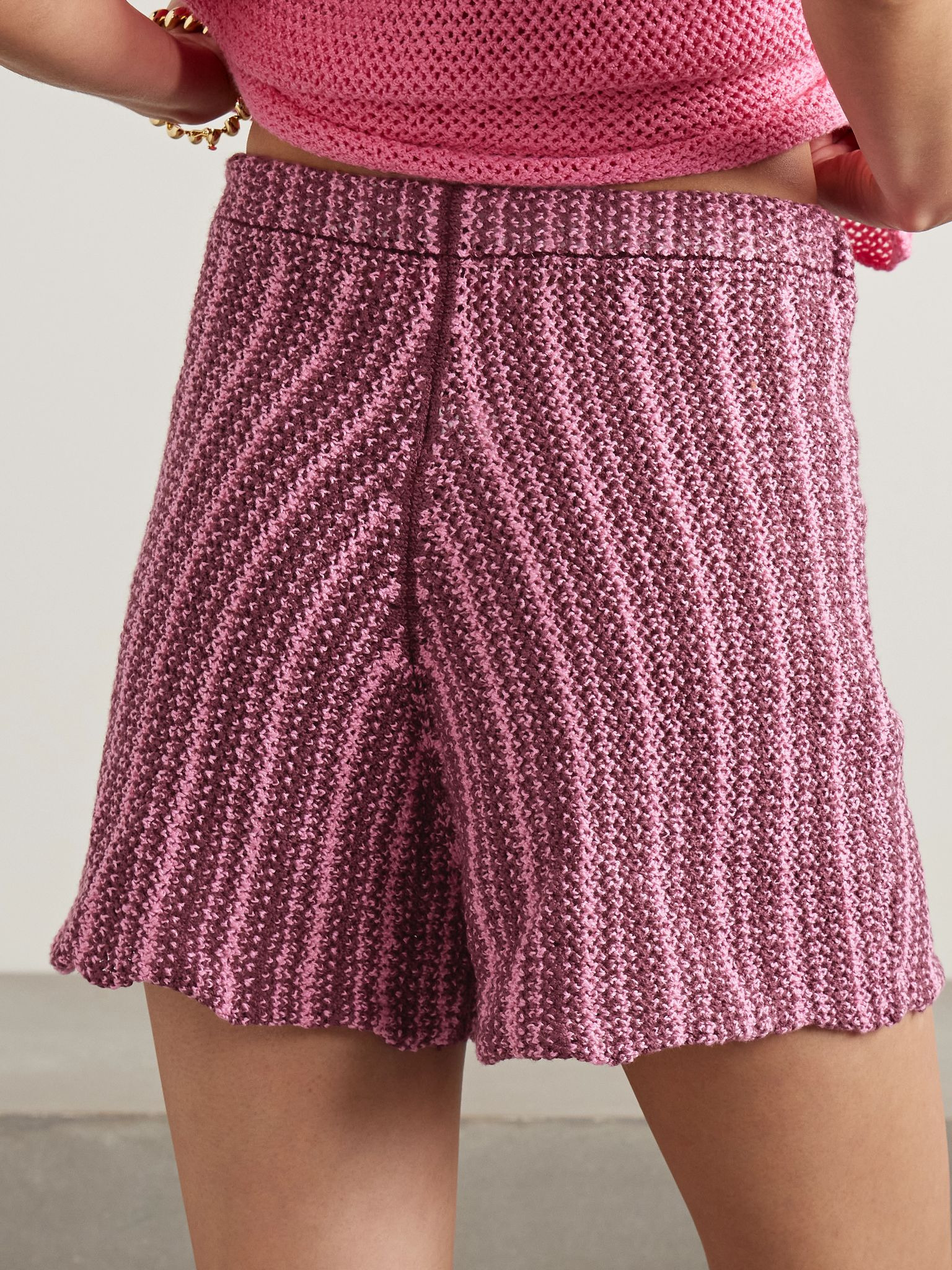 Striped crocheted cotton shorts Pink - 4