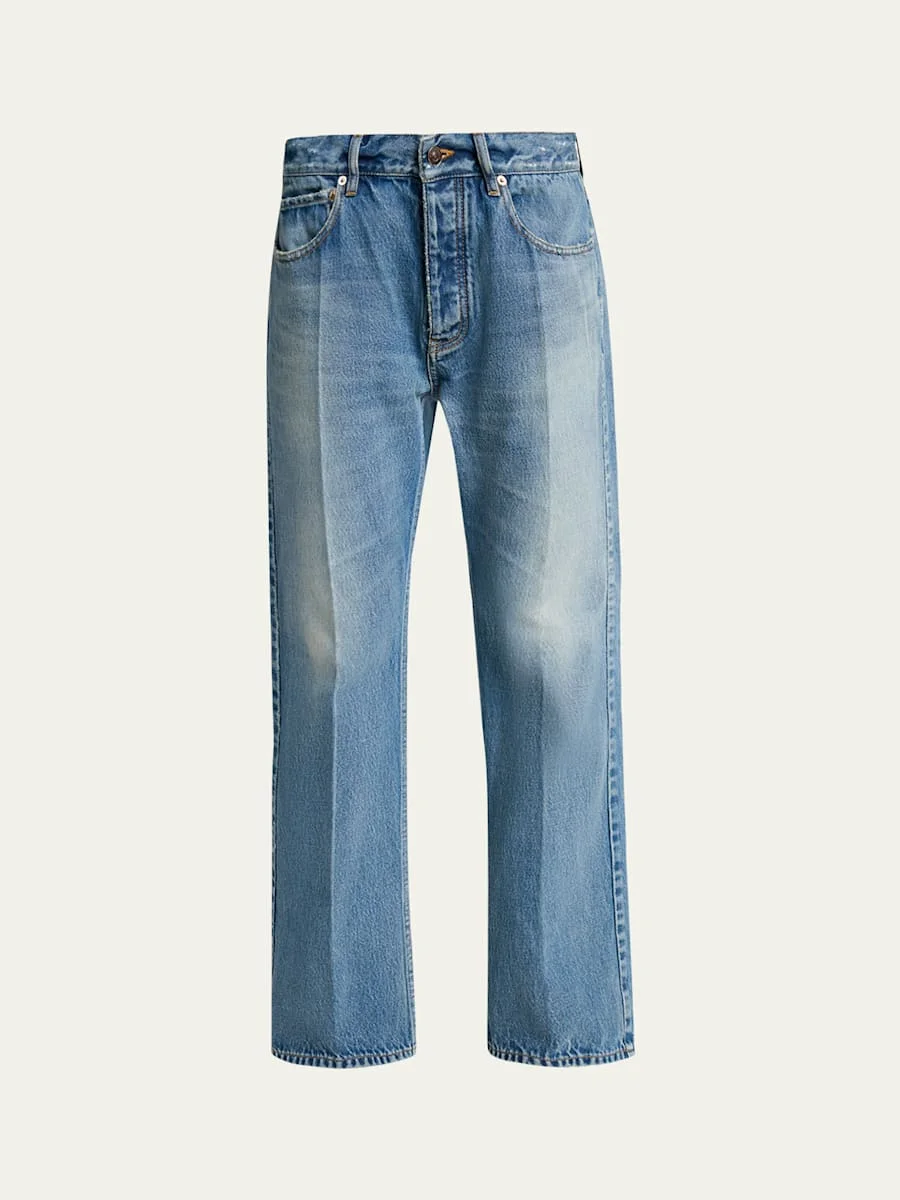 Mid-Rise Faded Denim Straight-Leg Jeans - 1