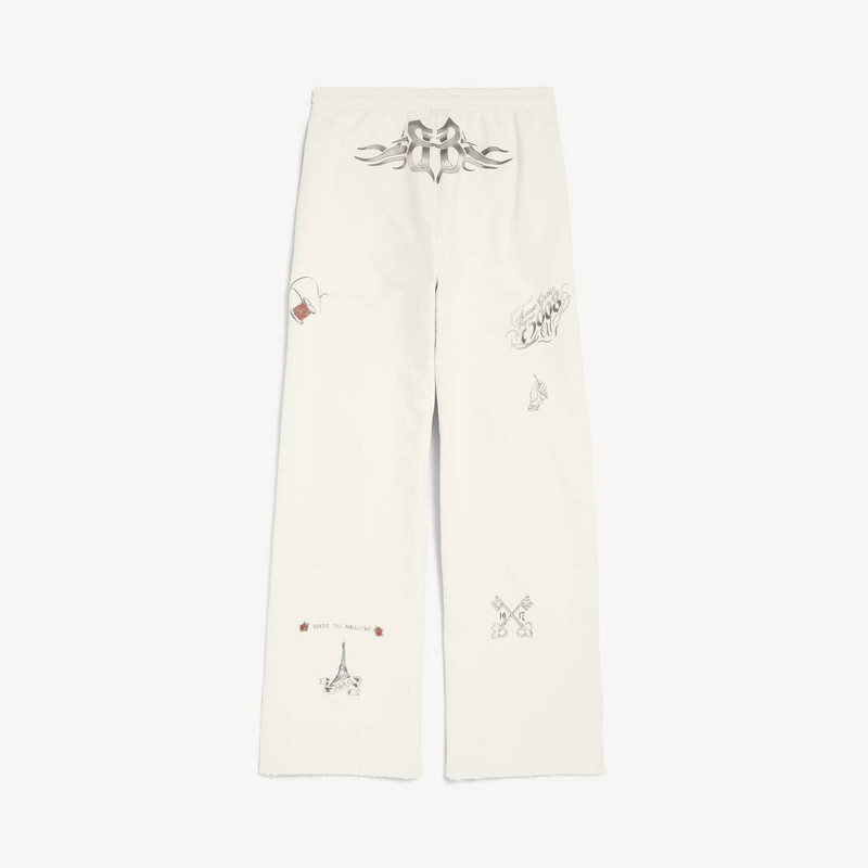 BALENCIAGA Men's Tattoo Baggy Sweatpants in Cream outlook