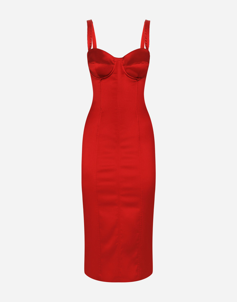 Satin calf-length dress with corset bustier 1