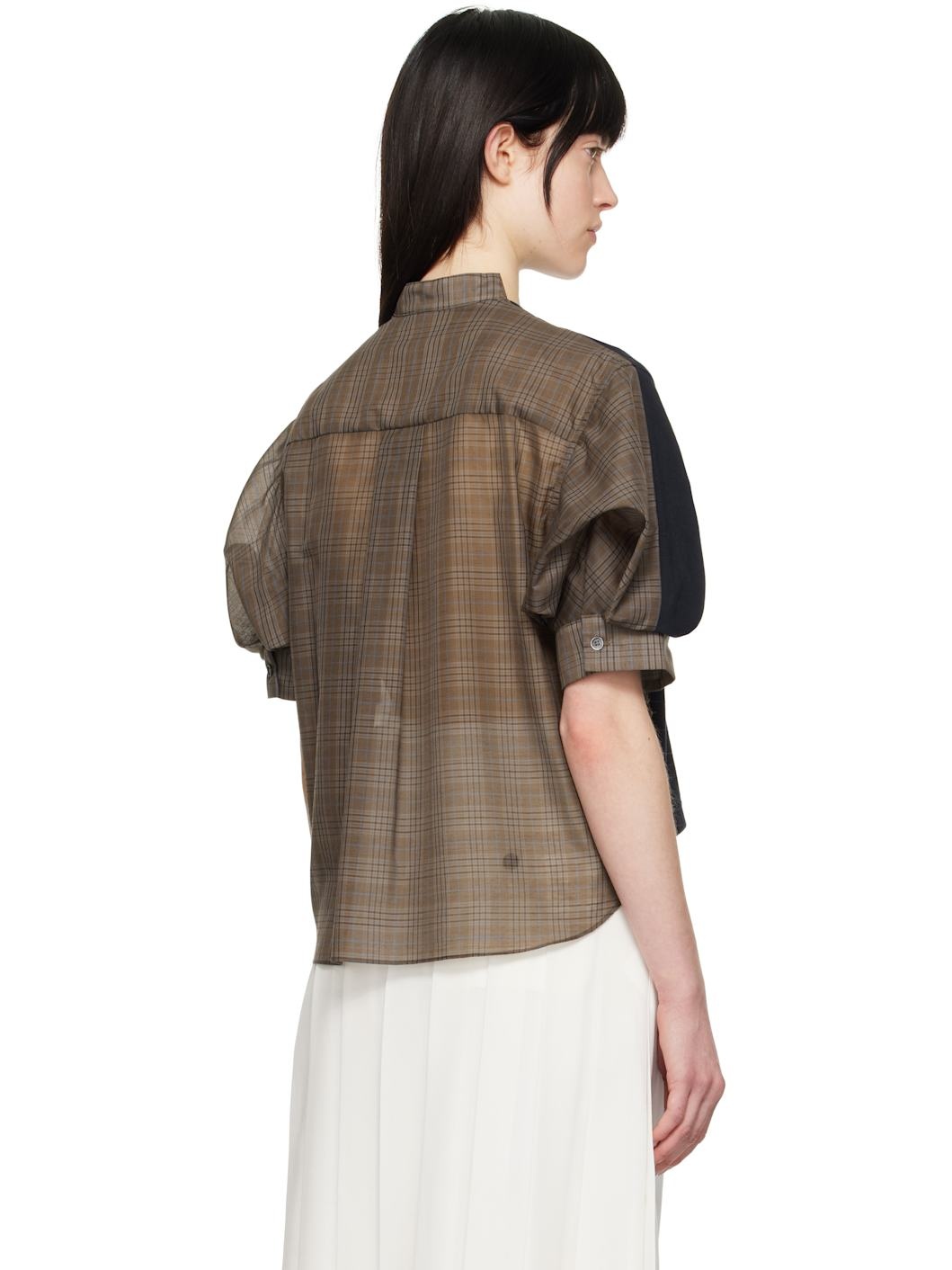 Navy & Brown Spun Organza & Cotton Jersey T-shirt - 3