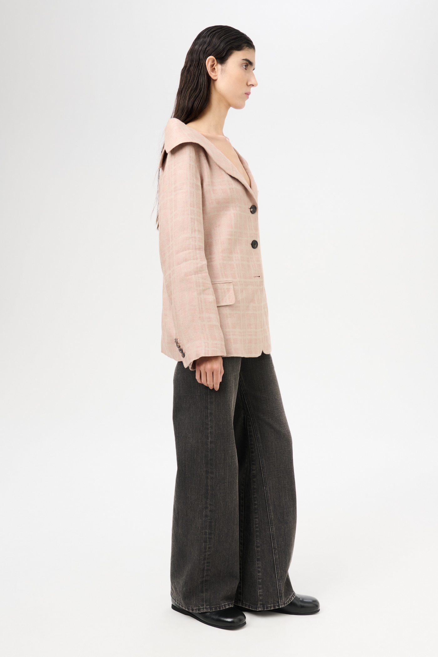 Kaonashi Blazer Hammock Check Crumpled Linen - 5