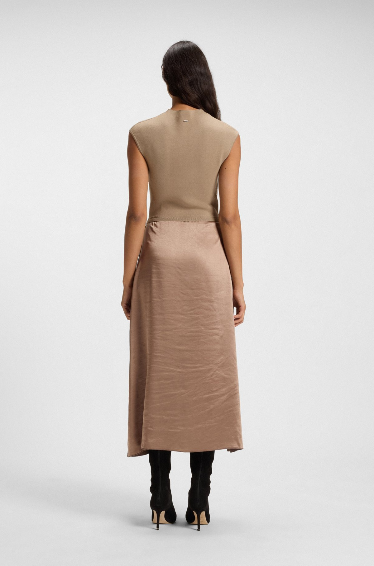 KNITTED DRESS WITH SATIN SKIRT - 5