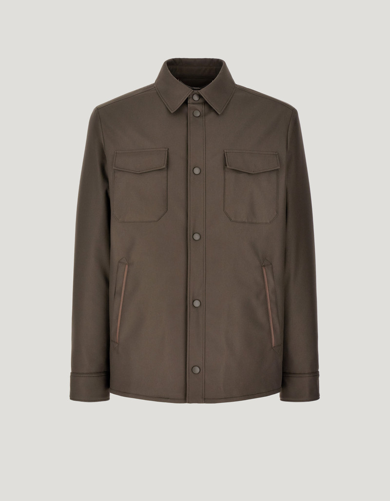 TECHNICAL FABRIC OVERSHIRT IN MEDIUM BROWN 1