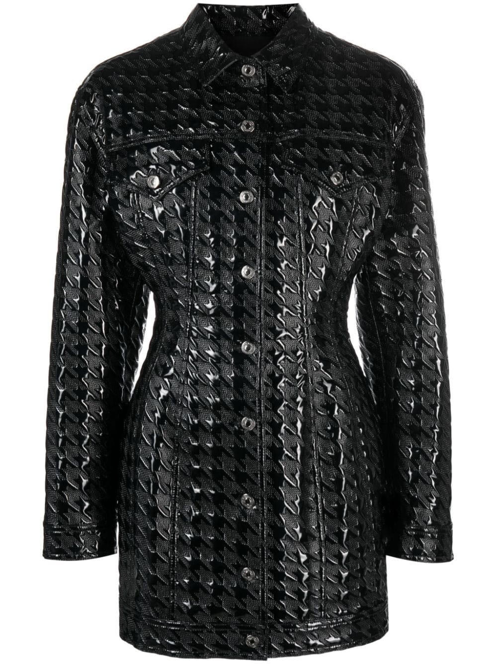 embossed-pattern faux-leather shirt jacket - 1
