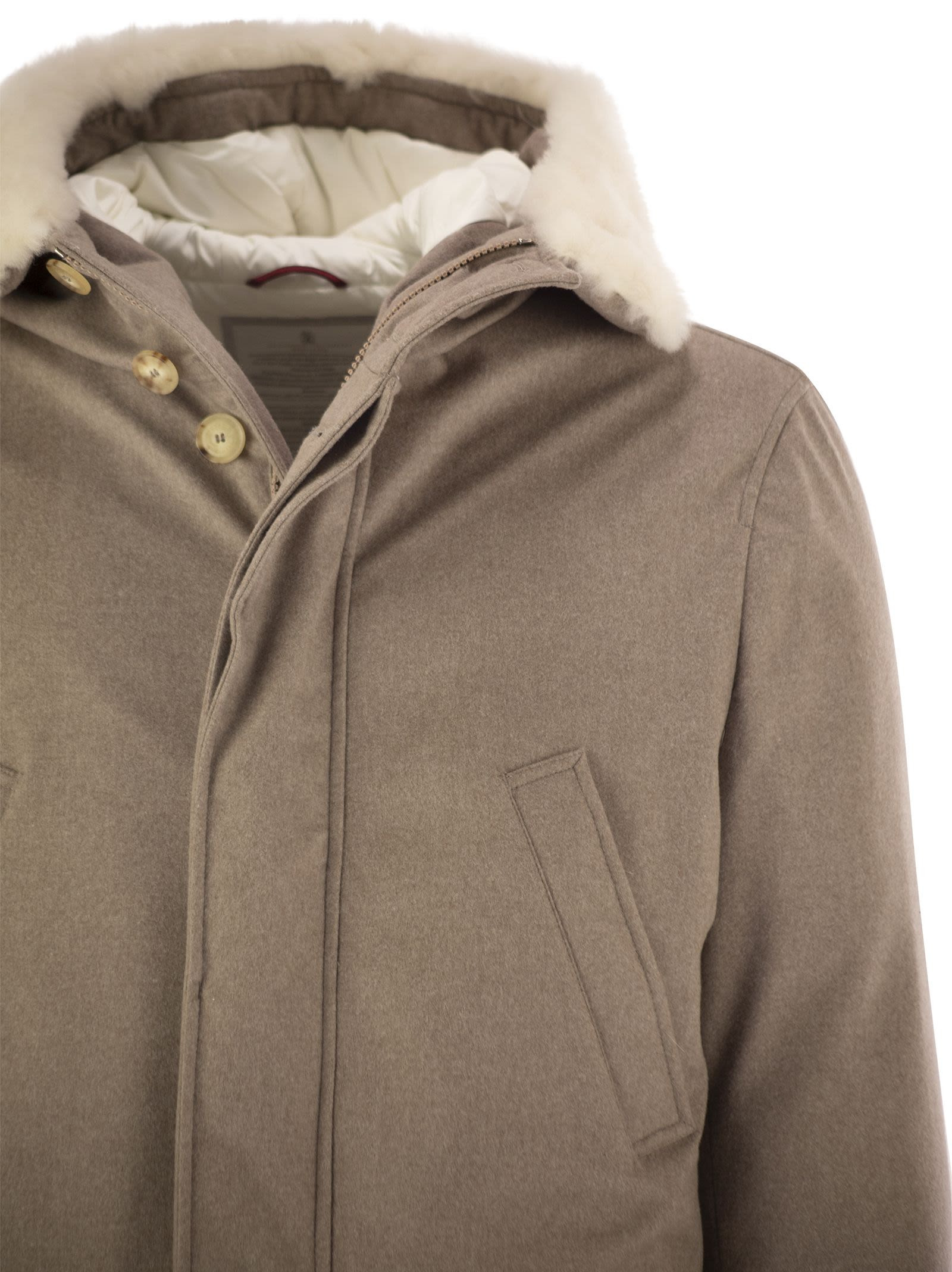 Brunello Cucinelli Men Wool Coat With Fur Collar - 4