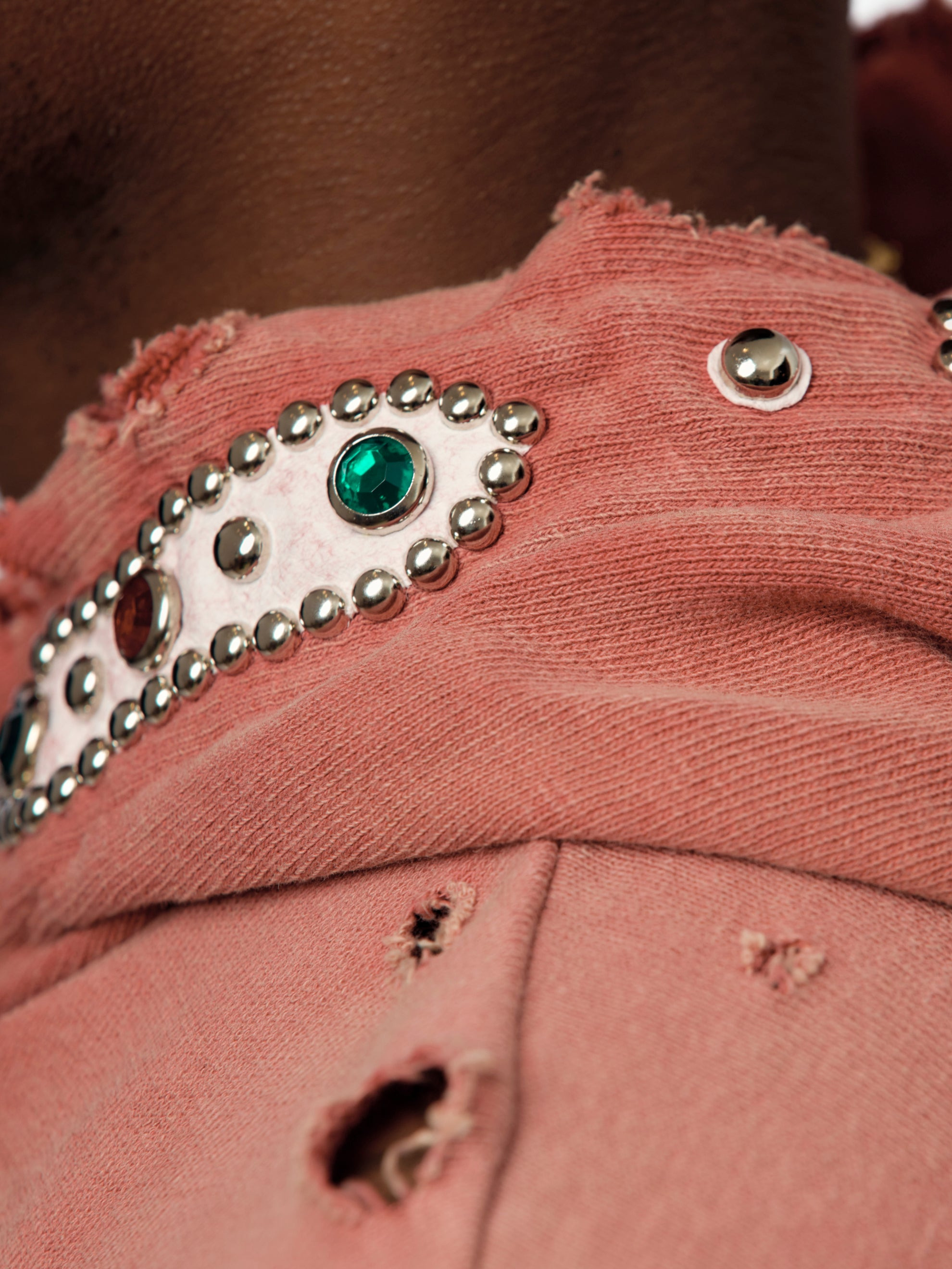 SWT KNIT THRILLER DAMAGED HOODIE (STUDS) (RED) - 6