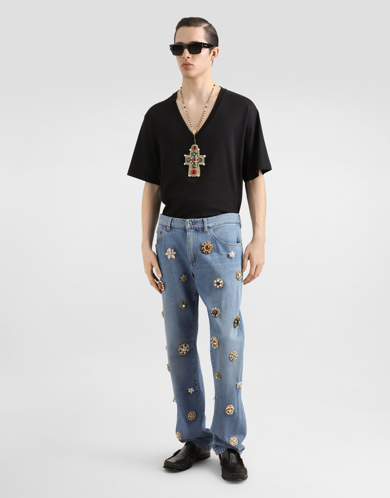 Dolce & Gabbana Classic cotton jeans with tag and bejeweled details outlook