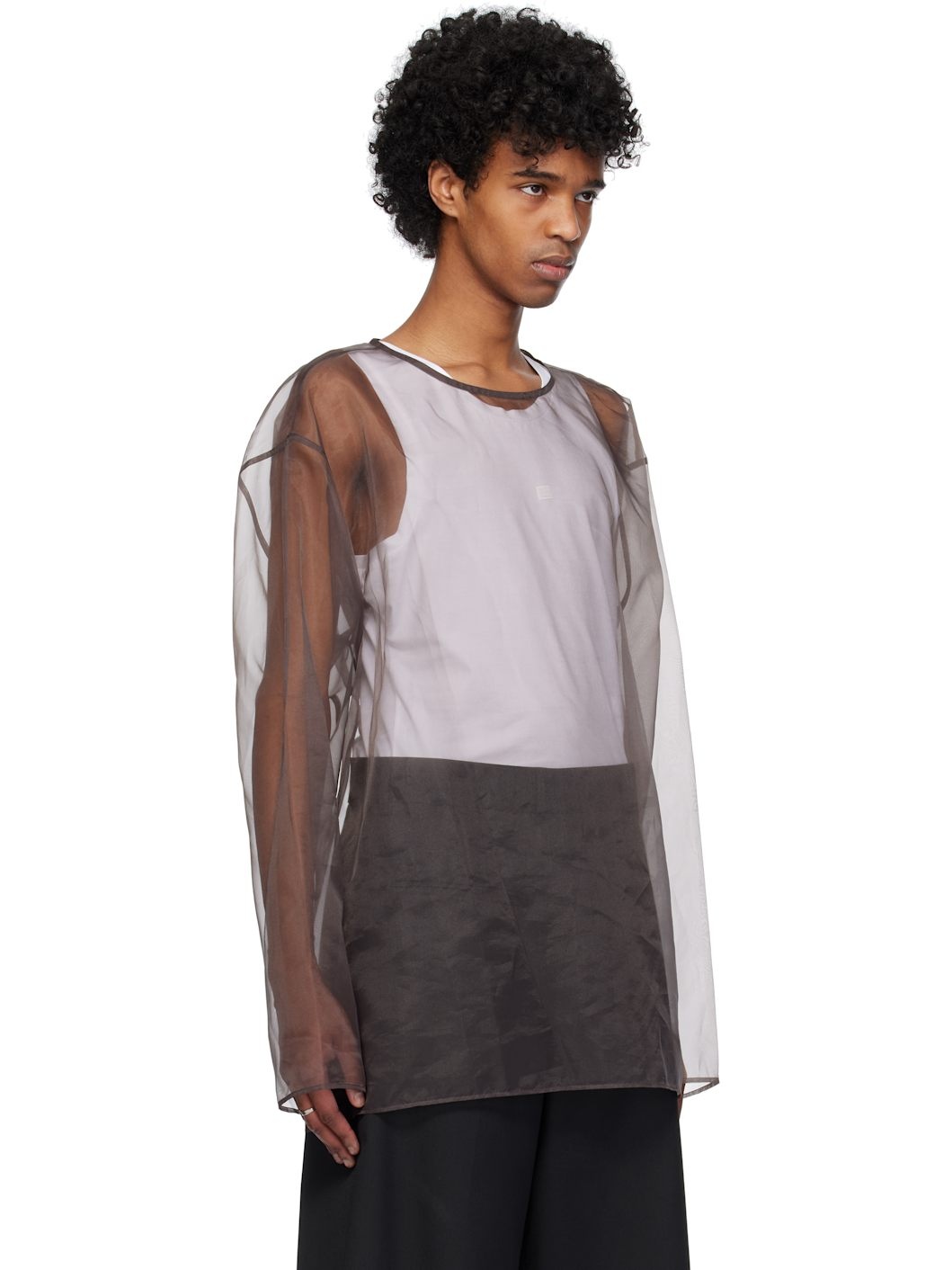 Brown Sheer Crew Neck Top - 2