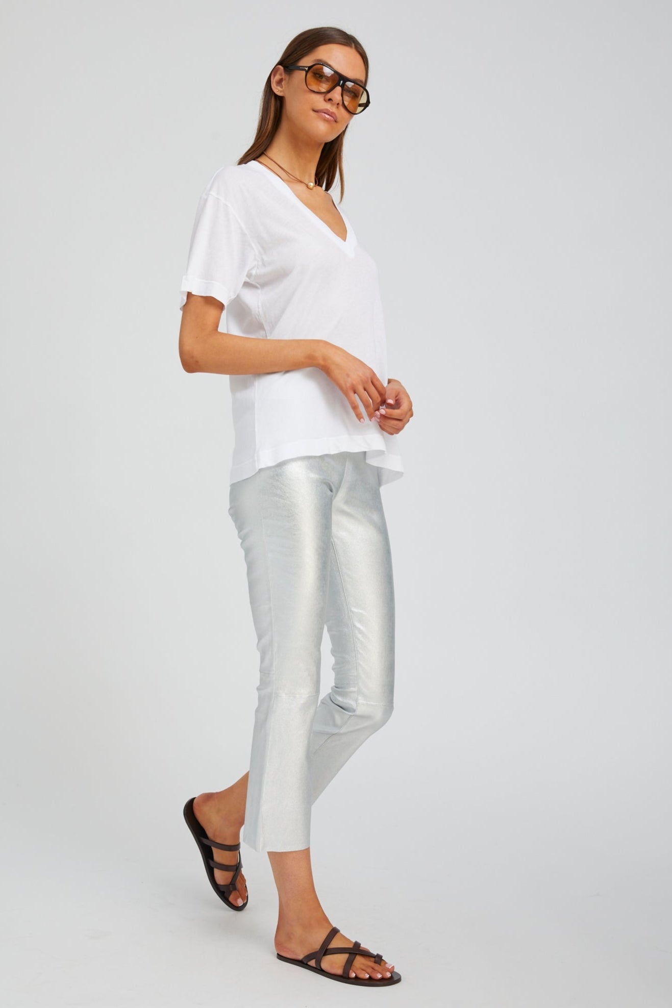 SILVER LEATHER CROP FLARE - 3