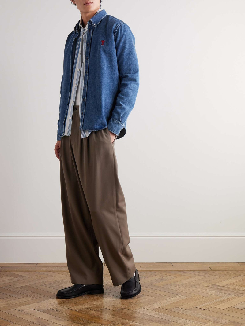 AMI Paris ADC Button-Down Collar Logo-Embroidered Denim Shirt outlook