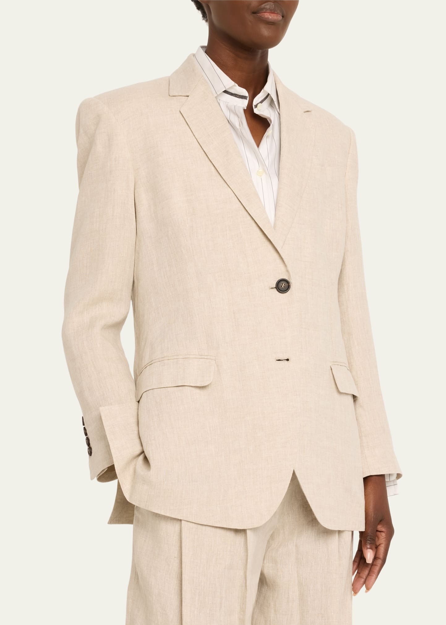 Double Button Delave Linen Jacket - 4