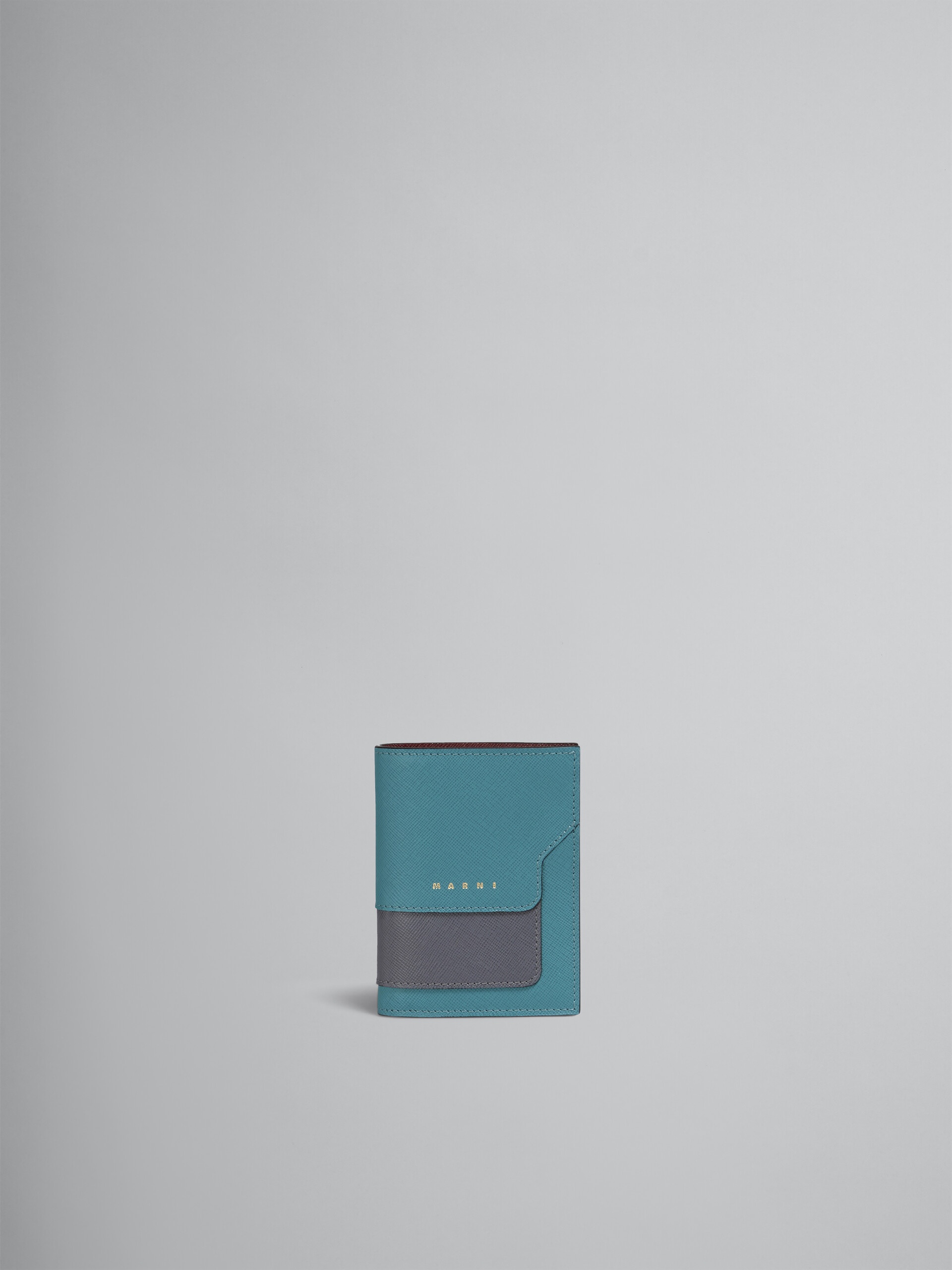 BLUE GREY AND RED SAFFIANO LEATHER BI-FOLD WALLET - 1