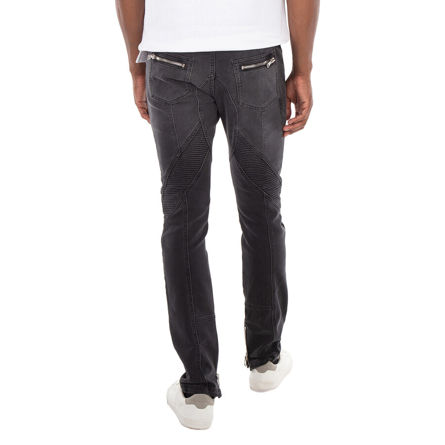 Balmain Faded Denim Biker Jeans - 4