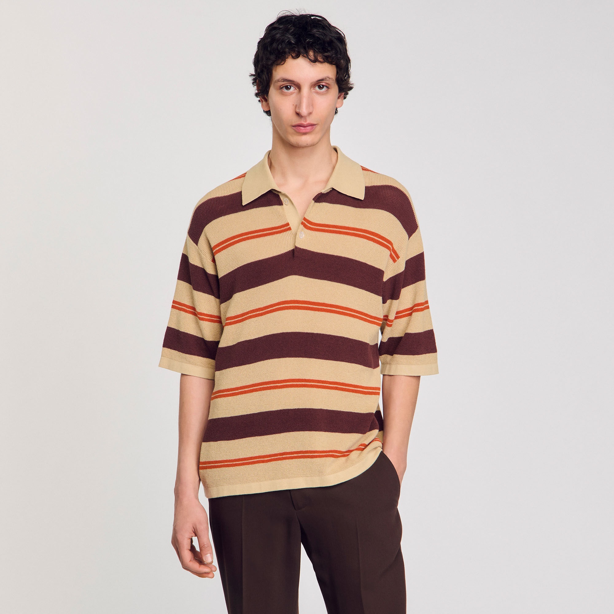 STRIPED KNIT POLO SHIRT - 4