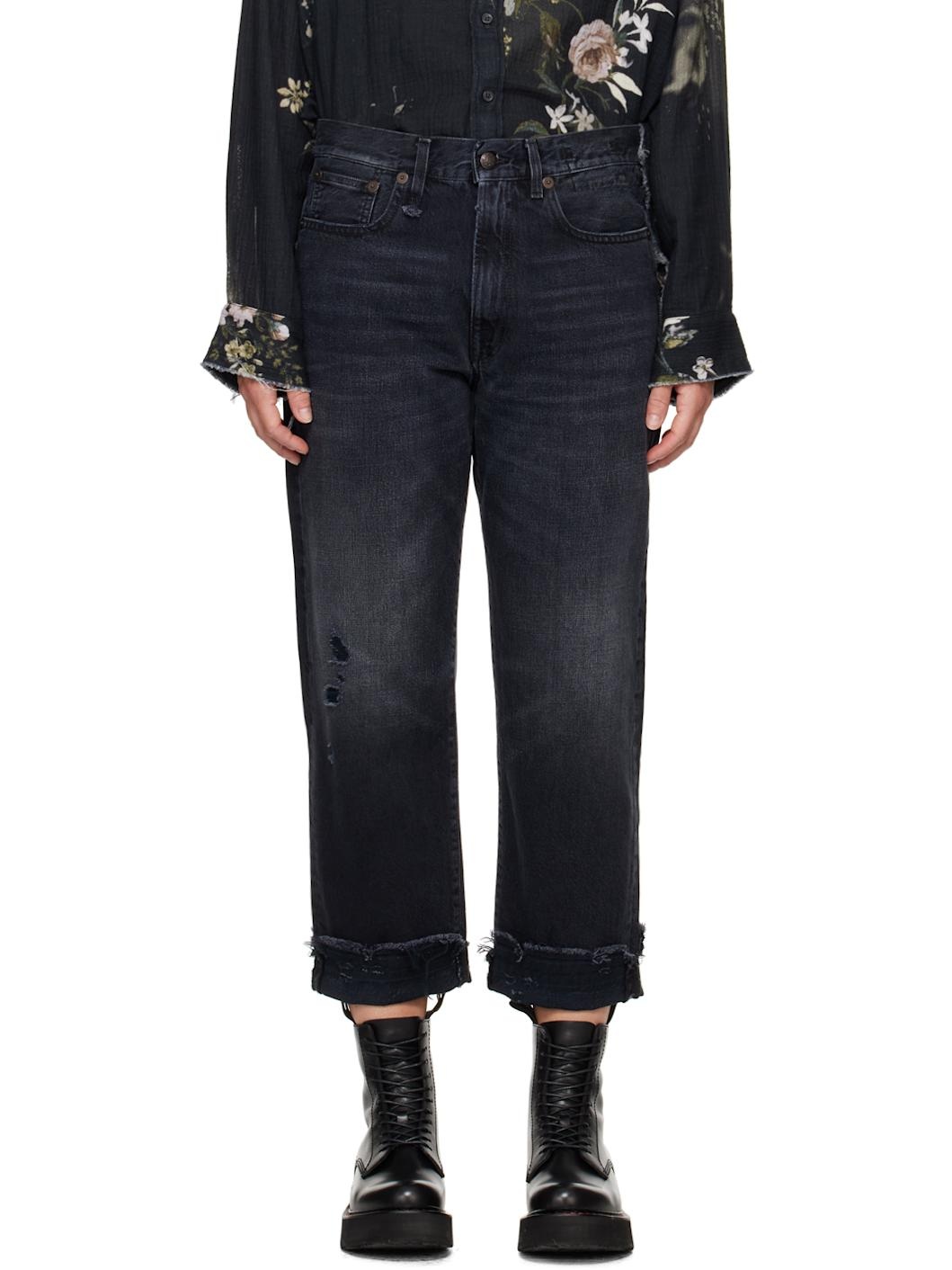 Black Mid-Rise Straight Boyfriend Jeans - 1