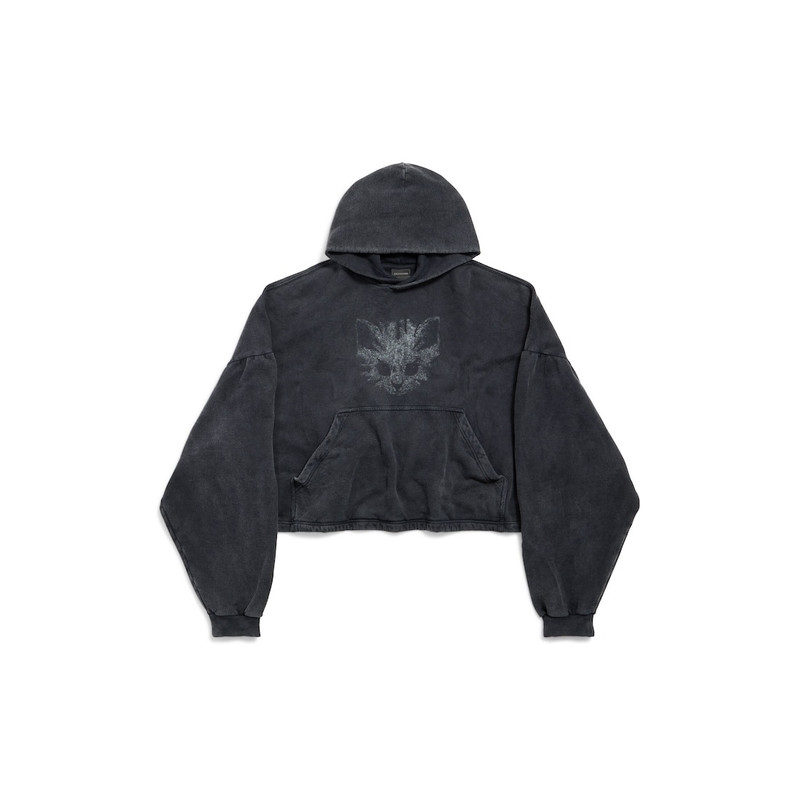 Women's Kittycat Cropped Hoodie in Faded Black/white 1