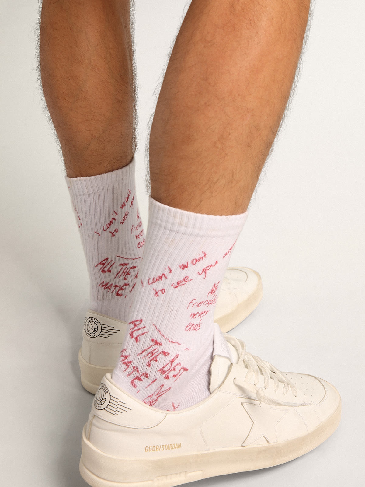 White socks with red lettering print - 4