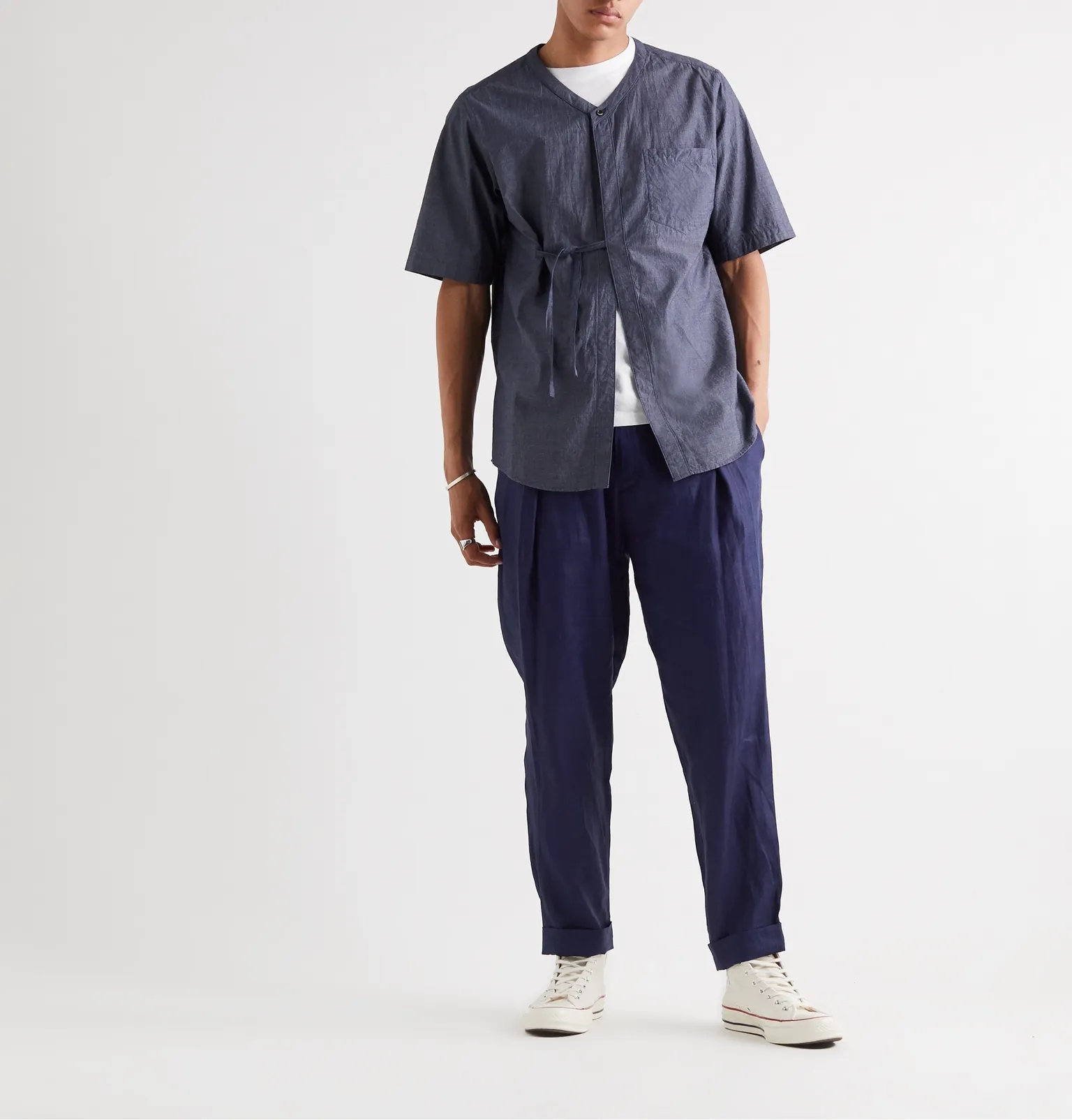 Indigo-Dyed Tapered Pleated Linen Trousers - 2