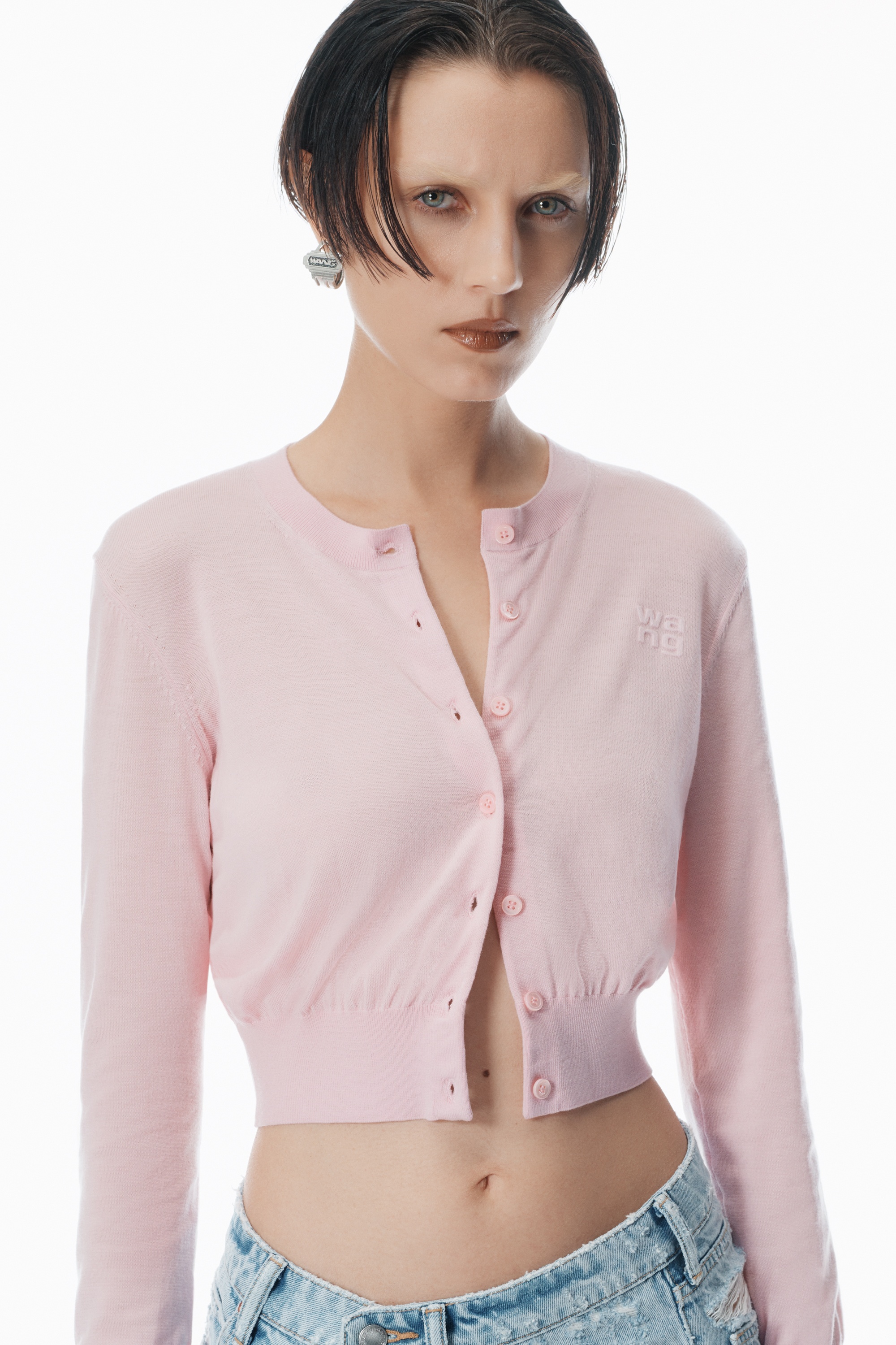 logo cropped cardigan in superfine merino - 3