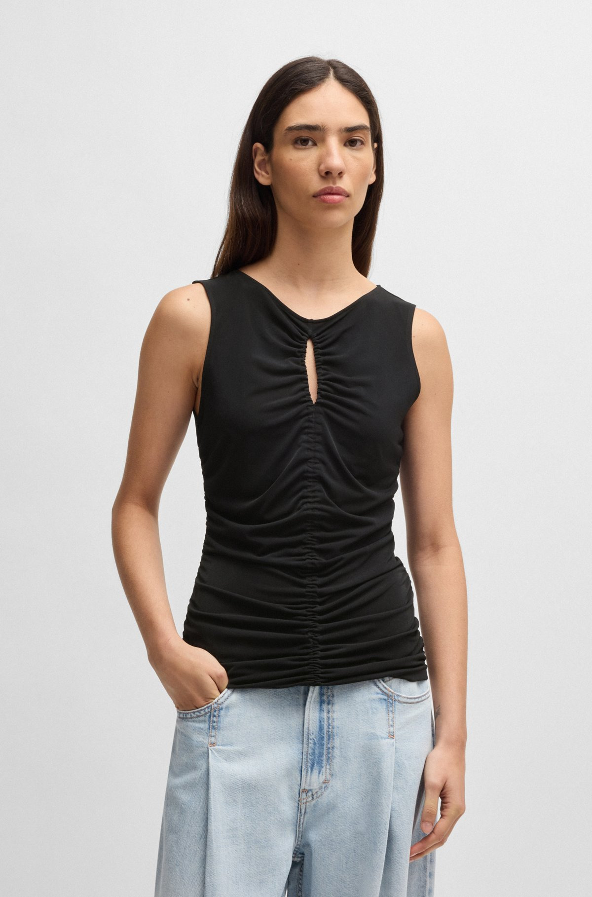 JERSEY TOP WITH GATHERING AND CUT-OUT DETAIL - 2