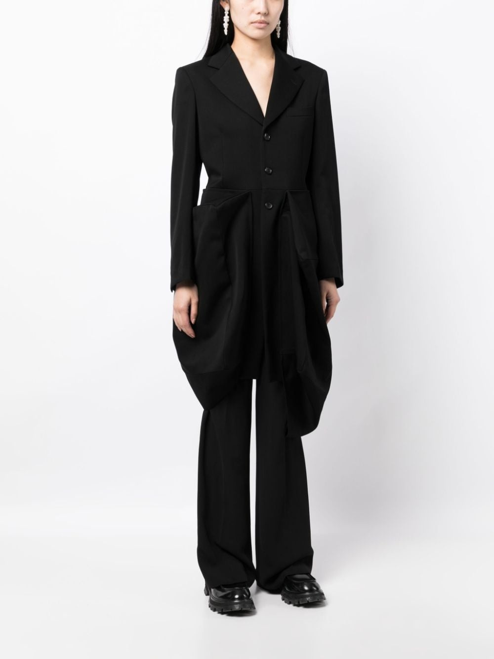 gathered asymmetric single-breasted coat - 3