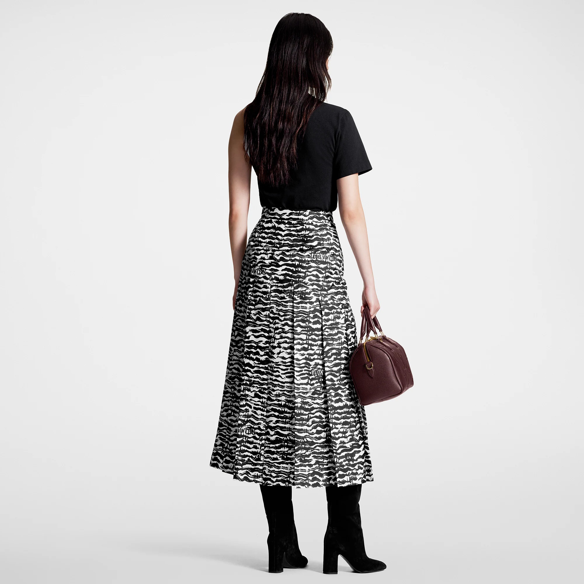 Ink Tiger Asymmetrical Pleat Midi Skirt - 3