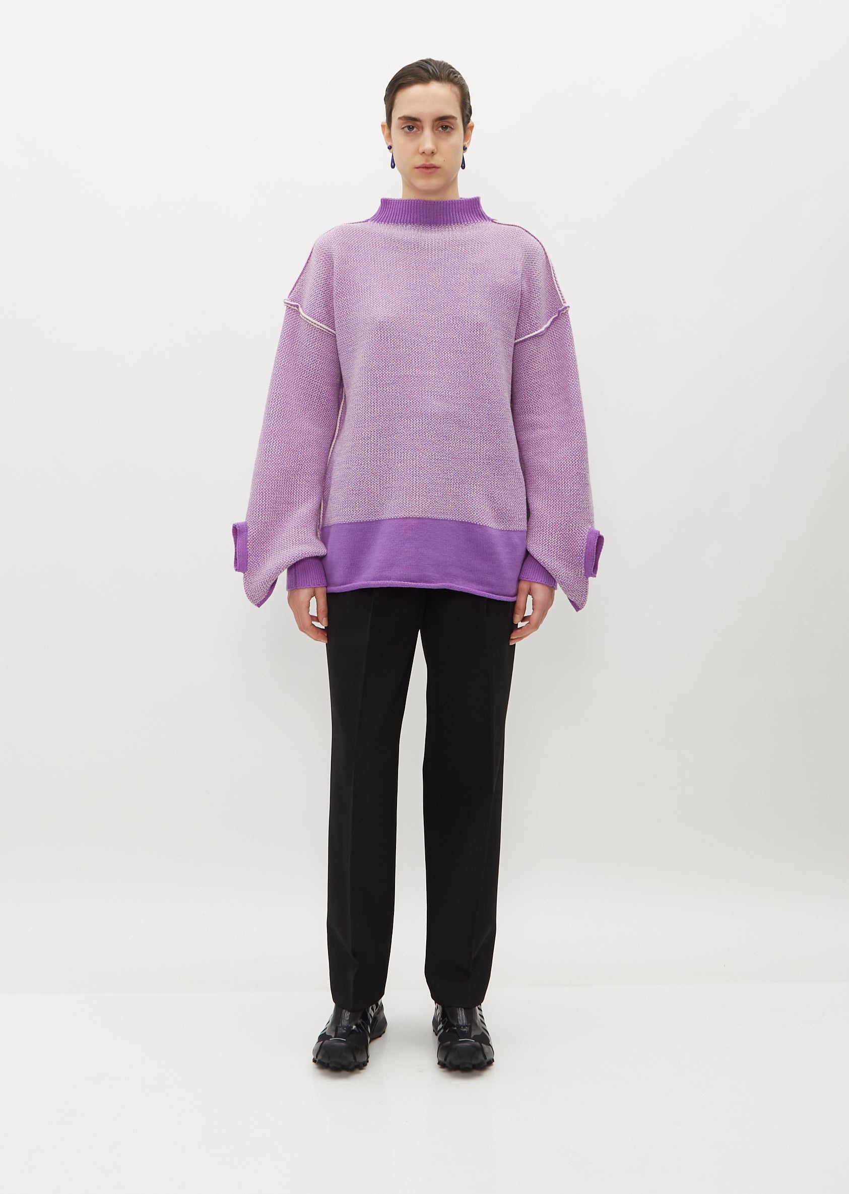 Seed Stitch Knit Top — Purple - 5