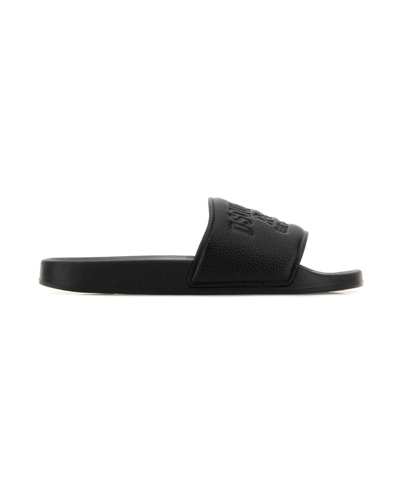 Black Synthetic Leather Slippers - 1