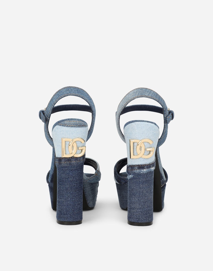 Patchwork denim platform sandals - 3