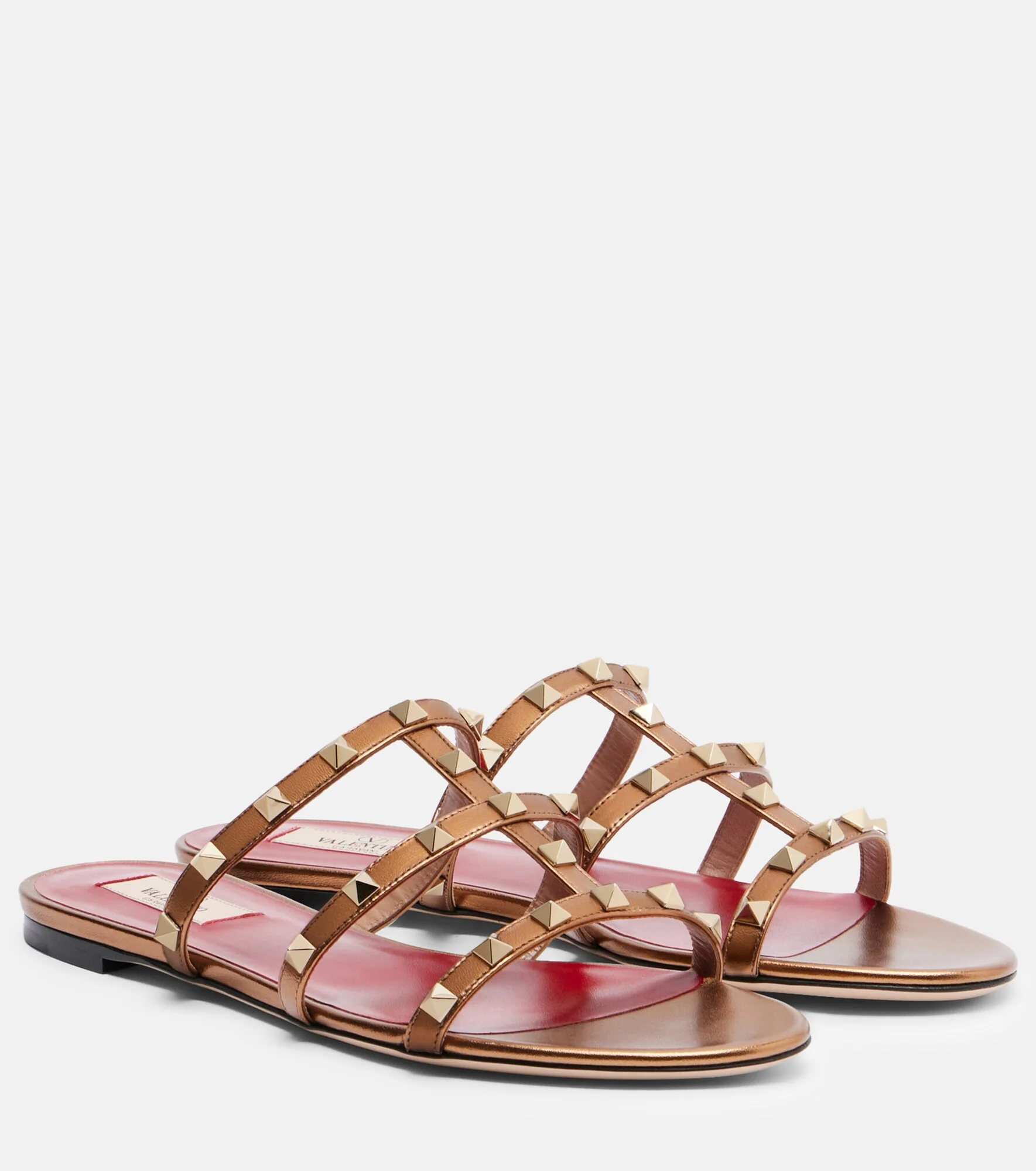 Rockstud metallic leather sandals - 1