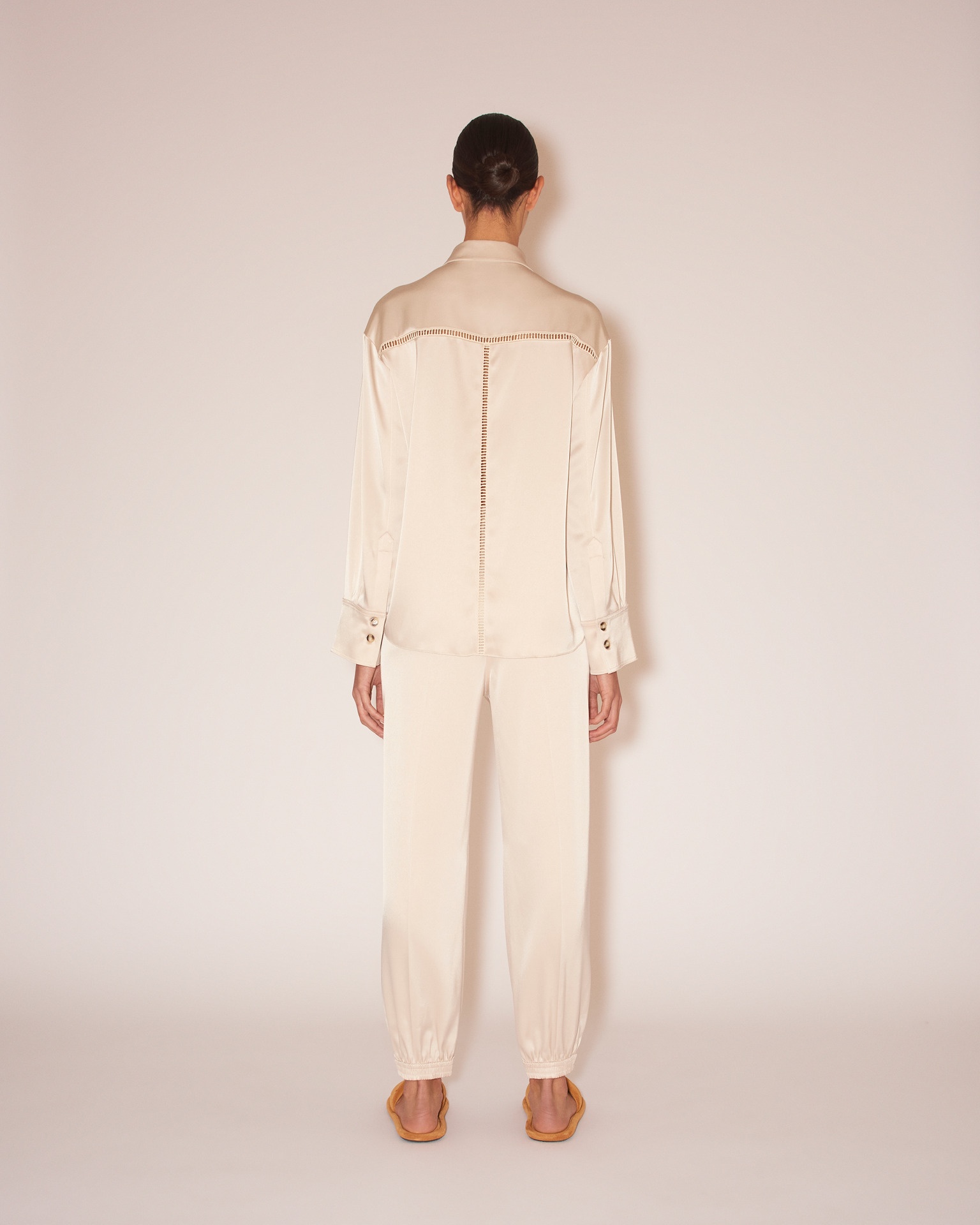 CAIO - Slip-satin ladder-stitch shirt - Creme - 6