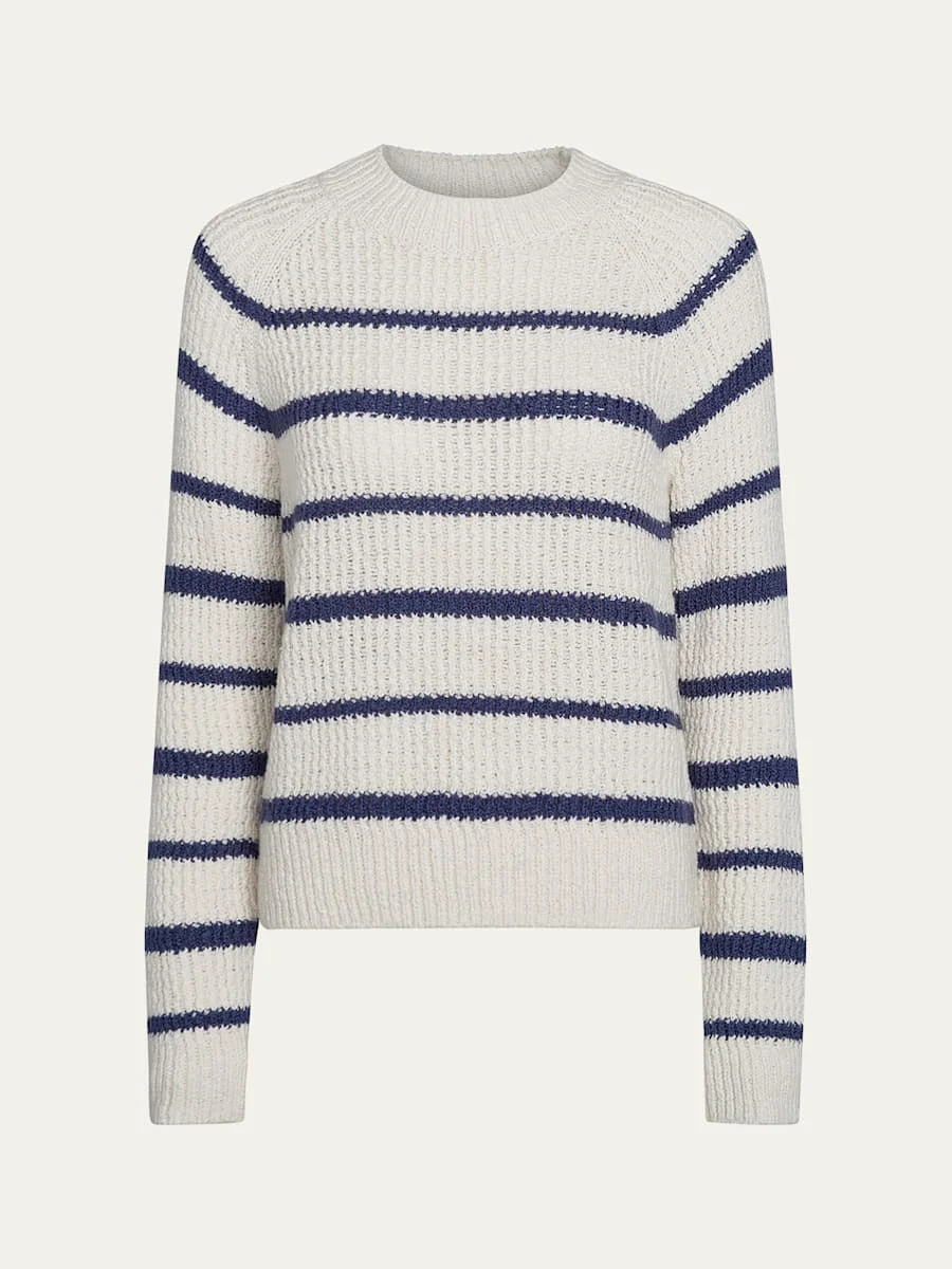 Ribbed Stripe Raglan-Sleeve Crewneck Sweater - 1