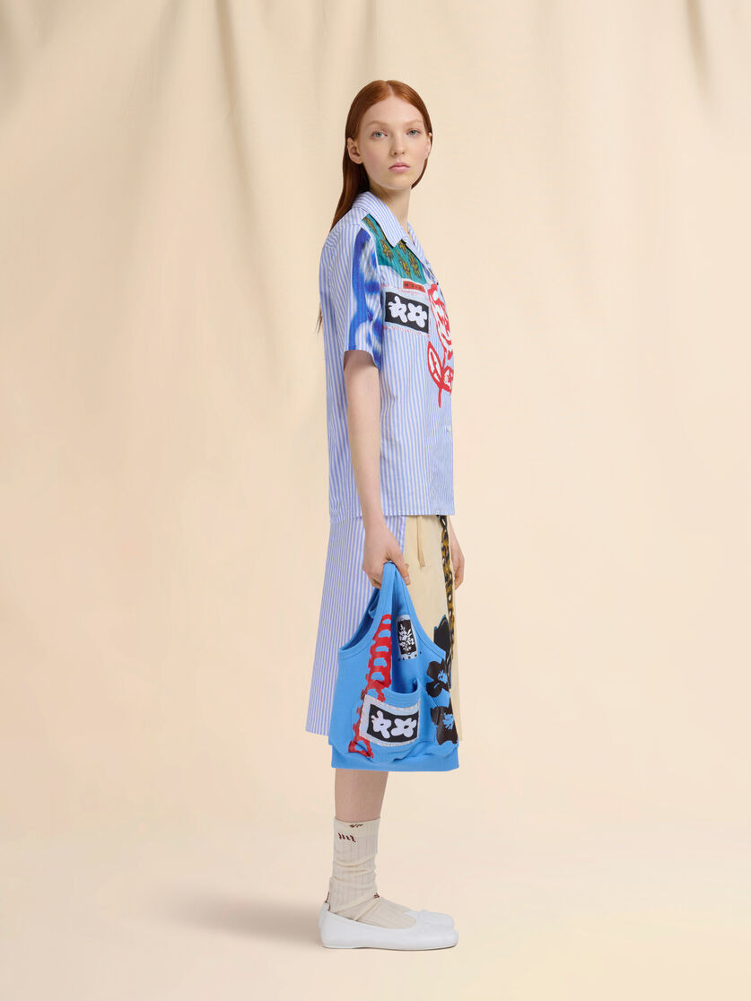 BLUE STRIPED POPLIN BOWLING SHIRT - 5