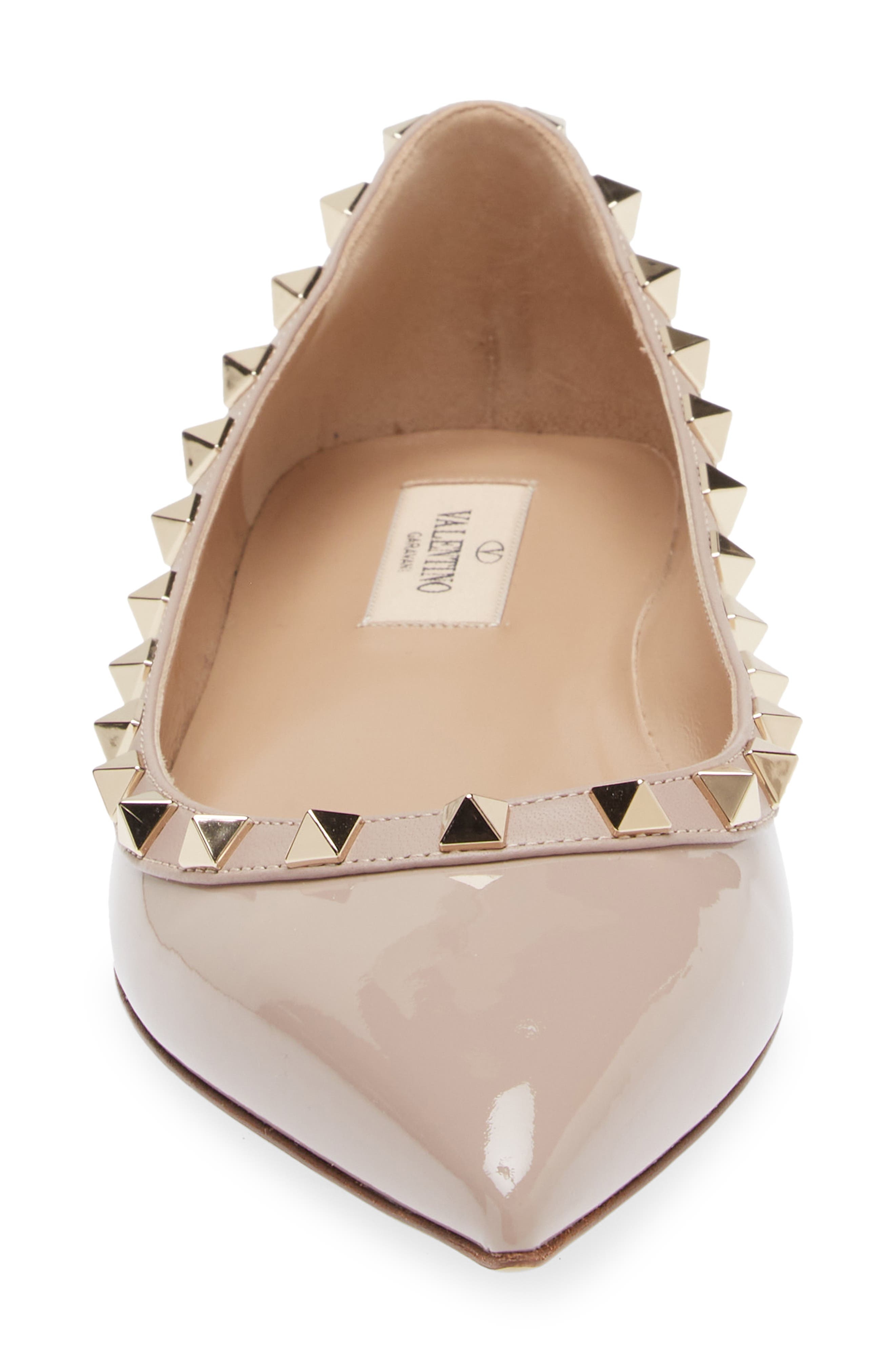 Valentino Garavani Rockstud Pointed Toe Ballerina Flat in P45 Poudre/Poudre at Nordstrom - 4
