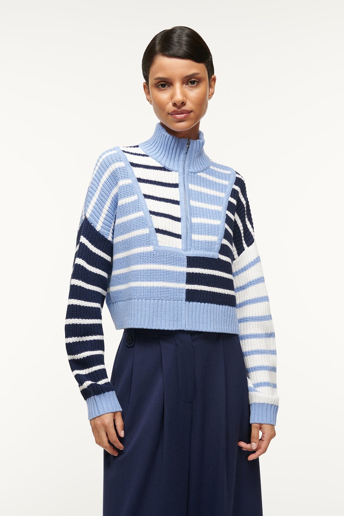 STAUD CROPPED HAMPTON SWEATER ADRIATIC STRIPE - 3